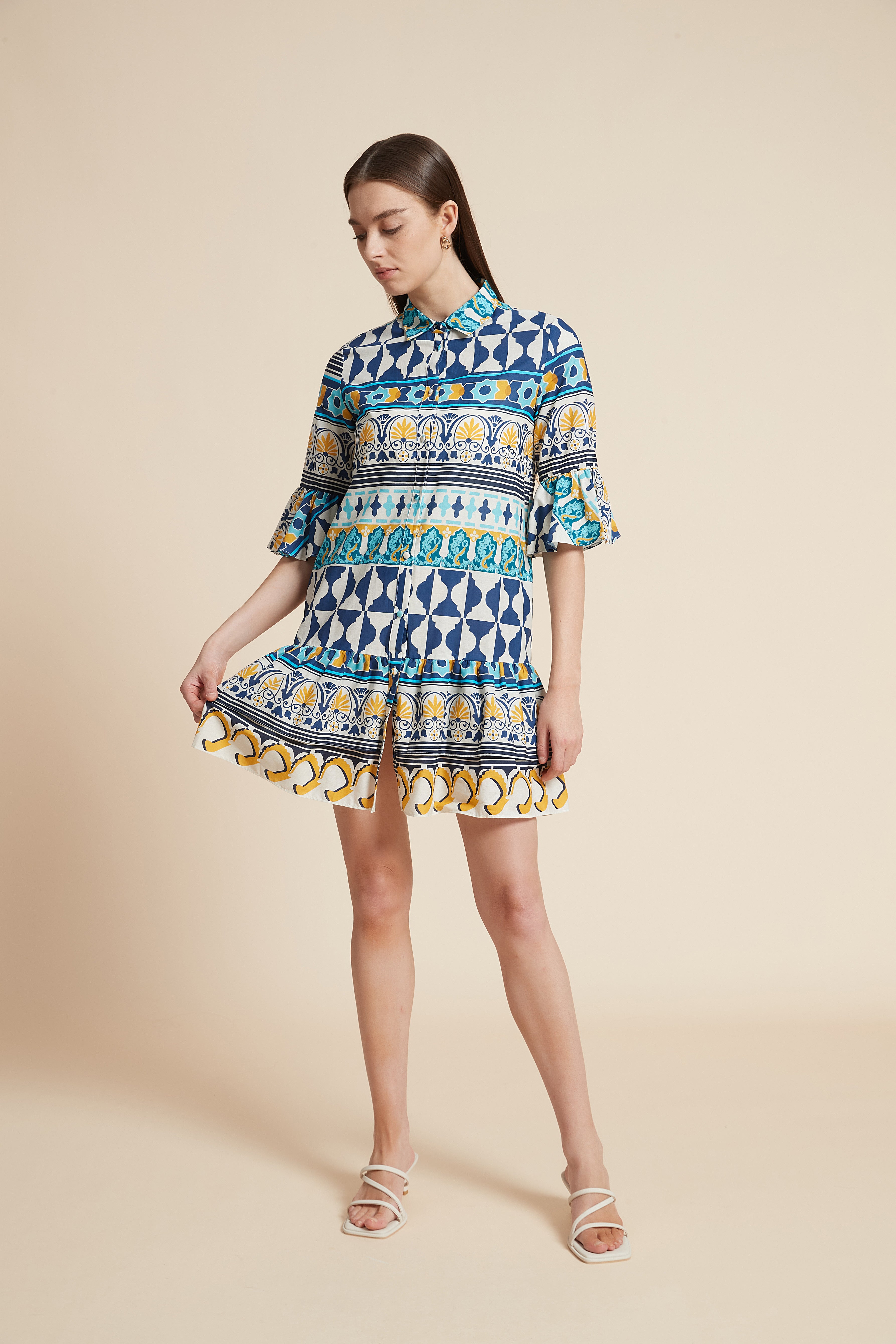 Short Printed Half-Sleeve Dress