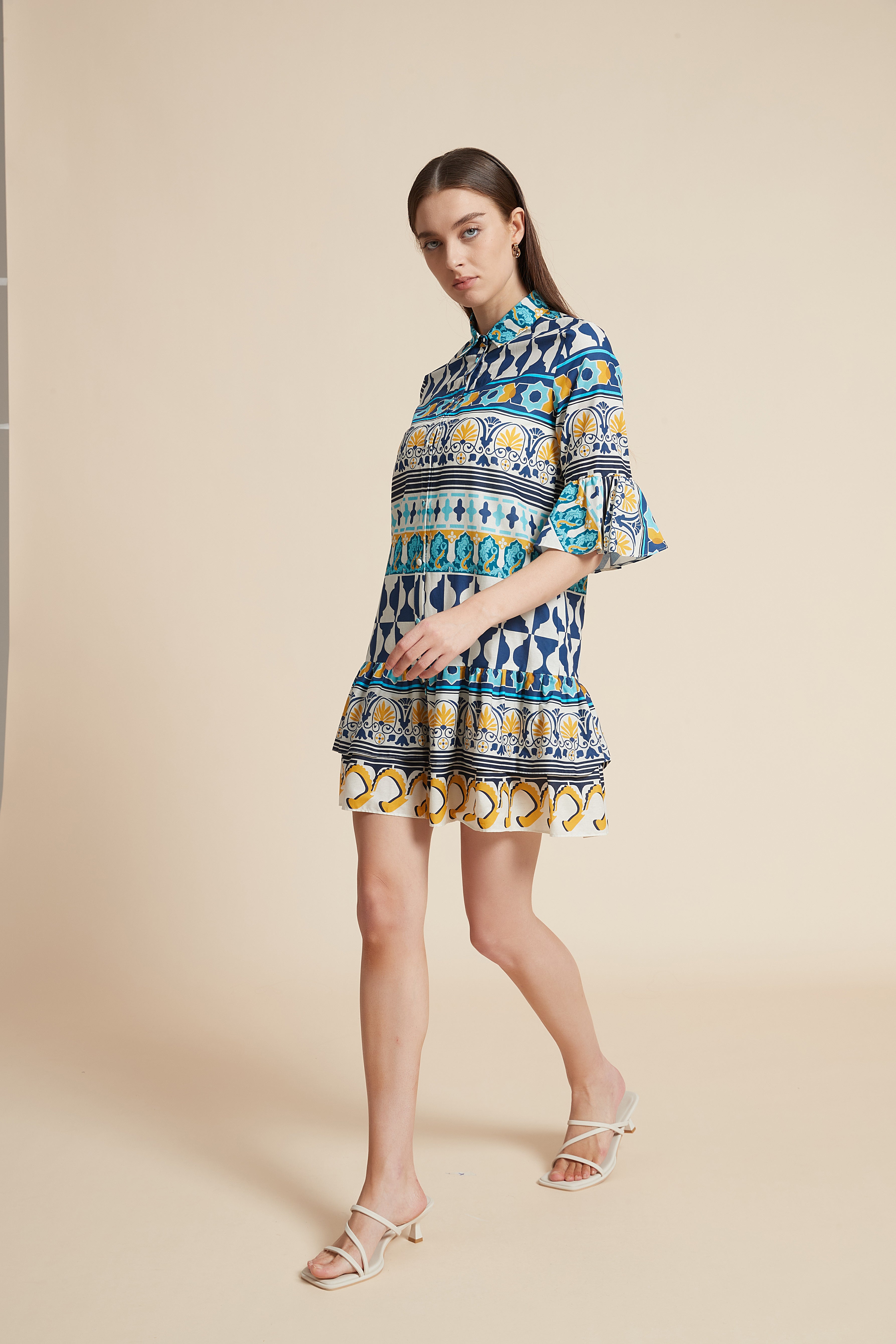Short Printed Half-Sleeve Dress
