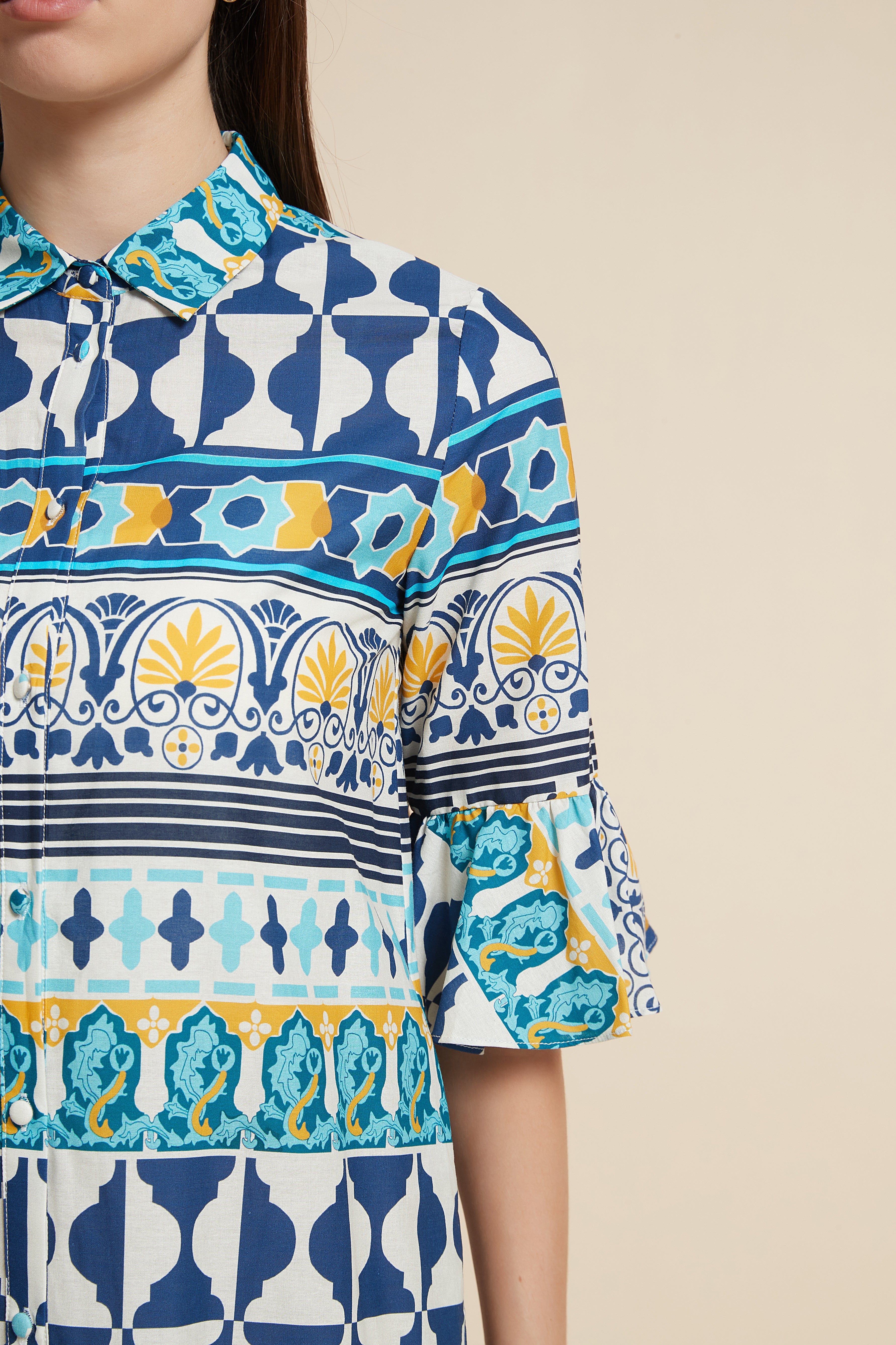 Short Printed Half-Sleeve Dress