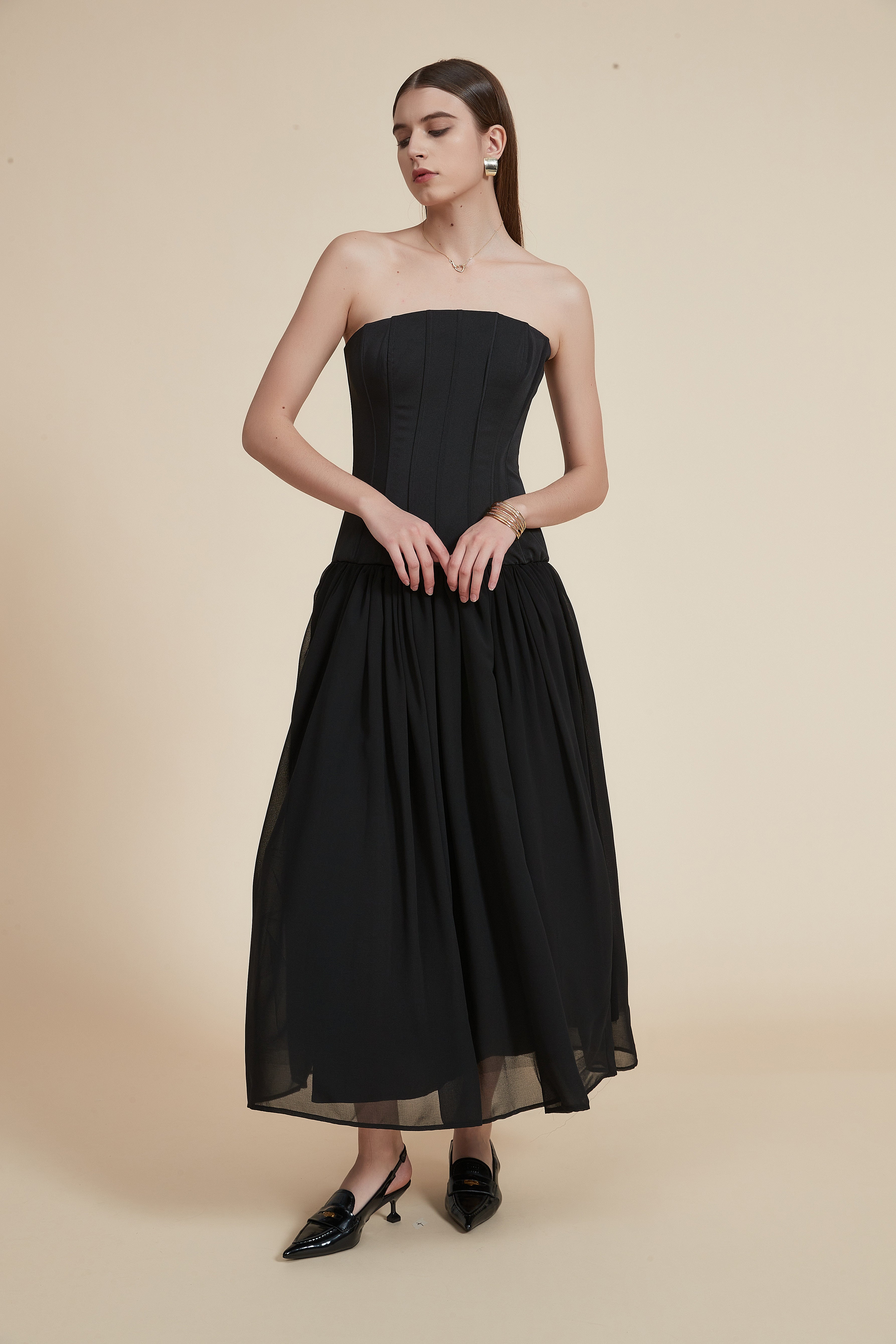 Long Ruffled Cape Dress
