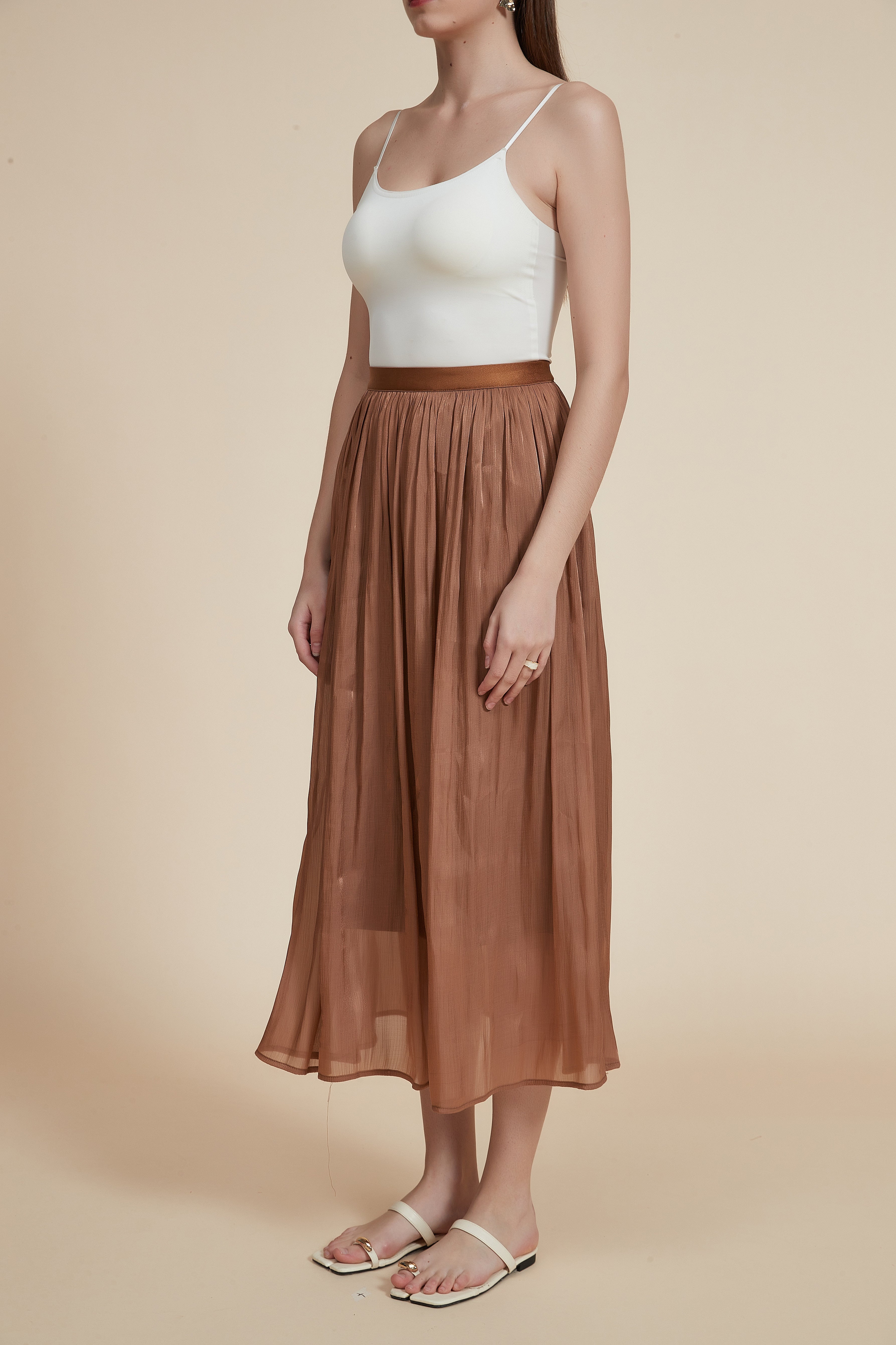 High-Waisted Pleated Midi Skirt