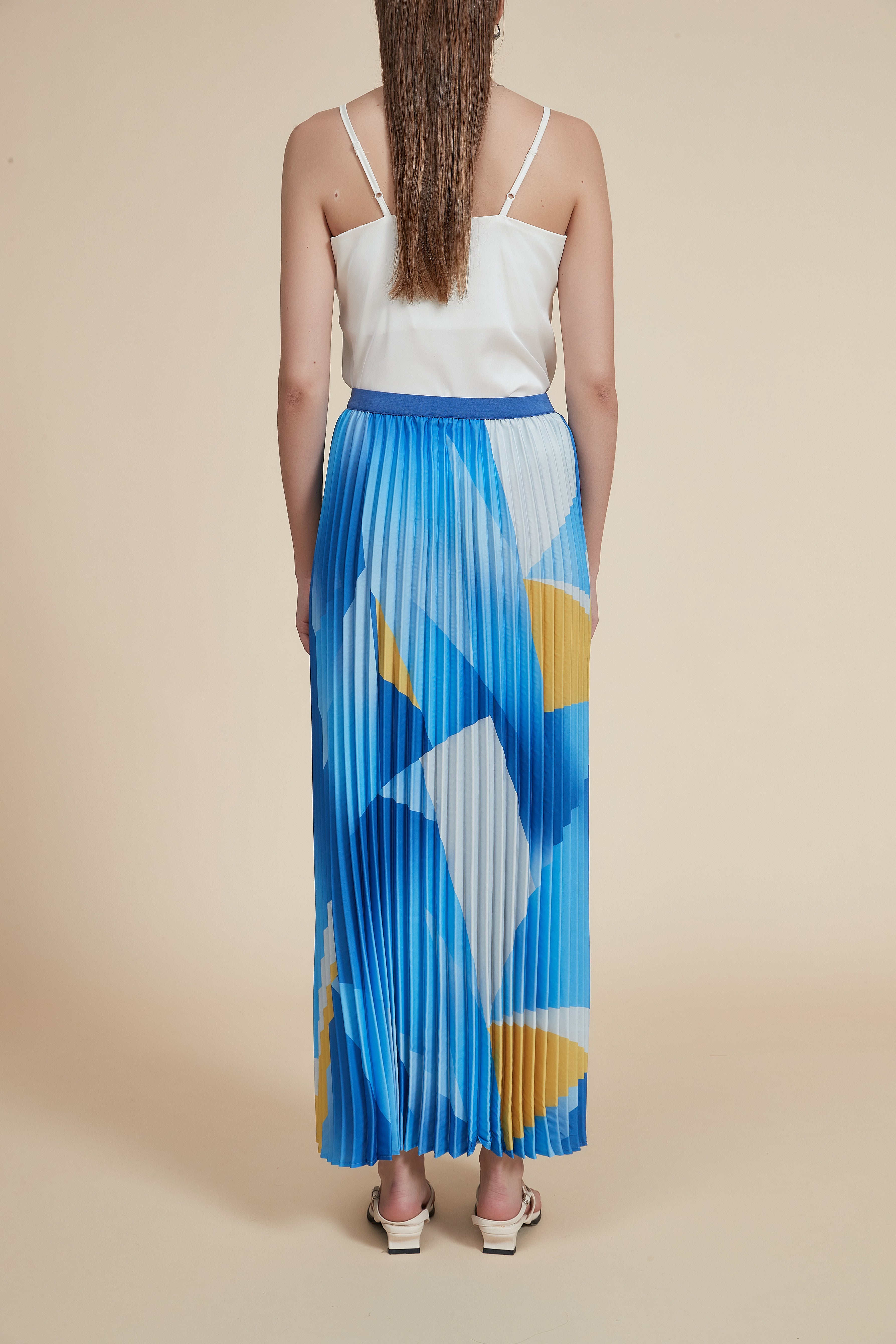 Printed Pleated Maxi Skirt