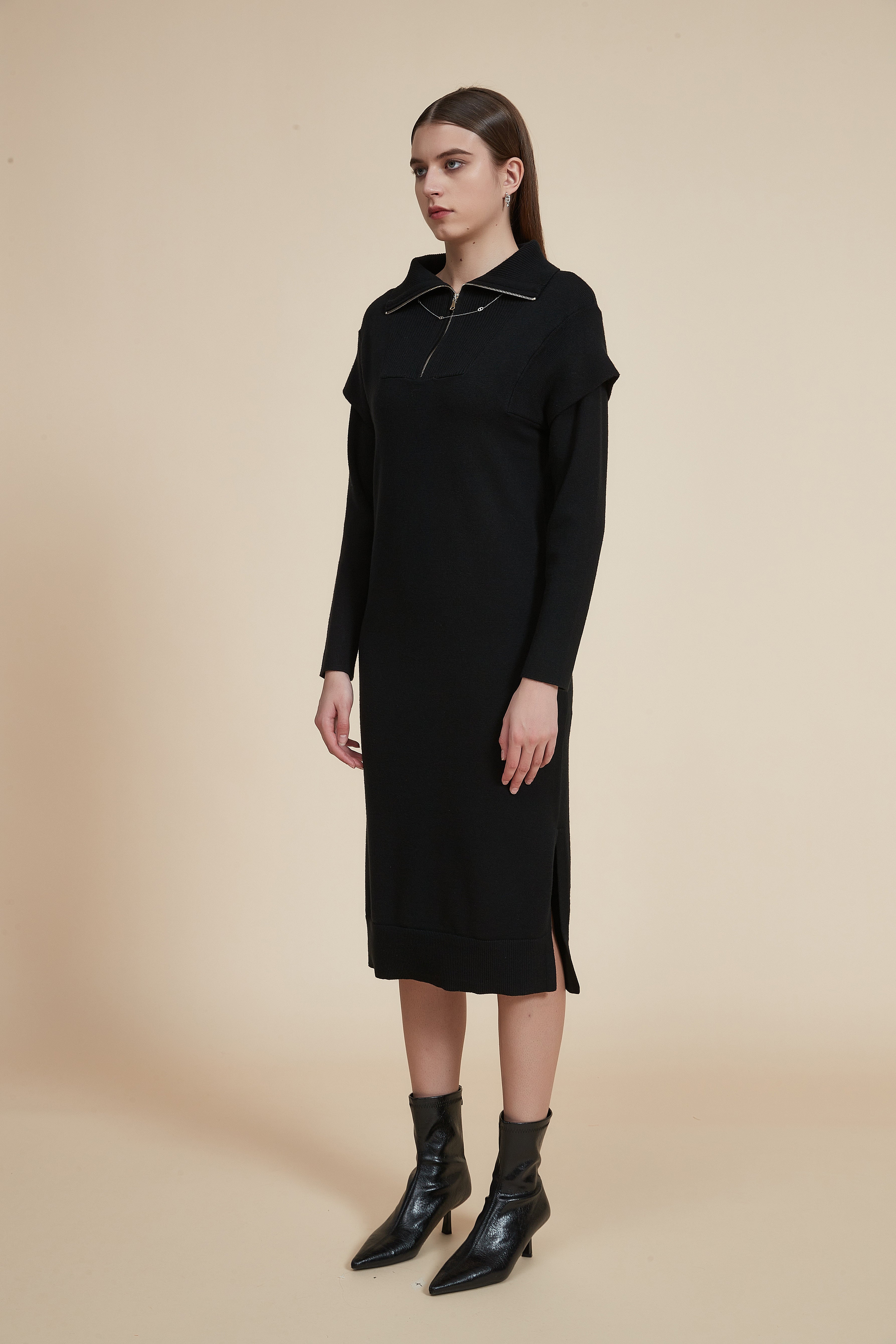 Plain Long Sleeve Midi Dress