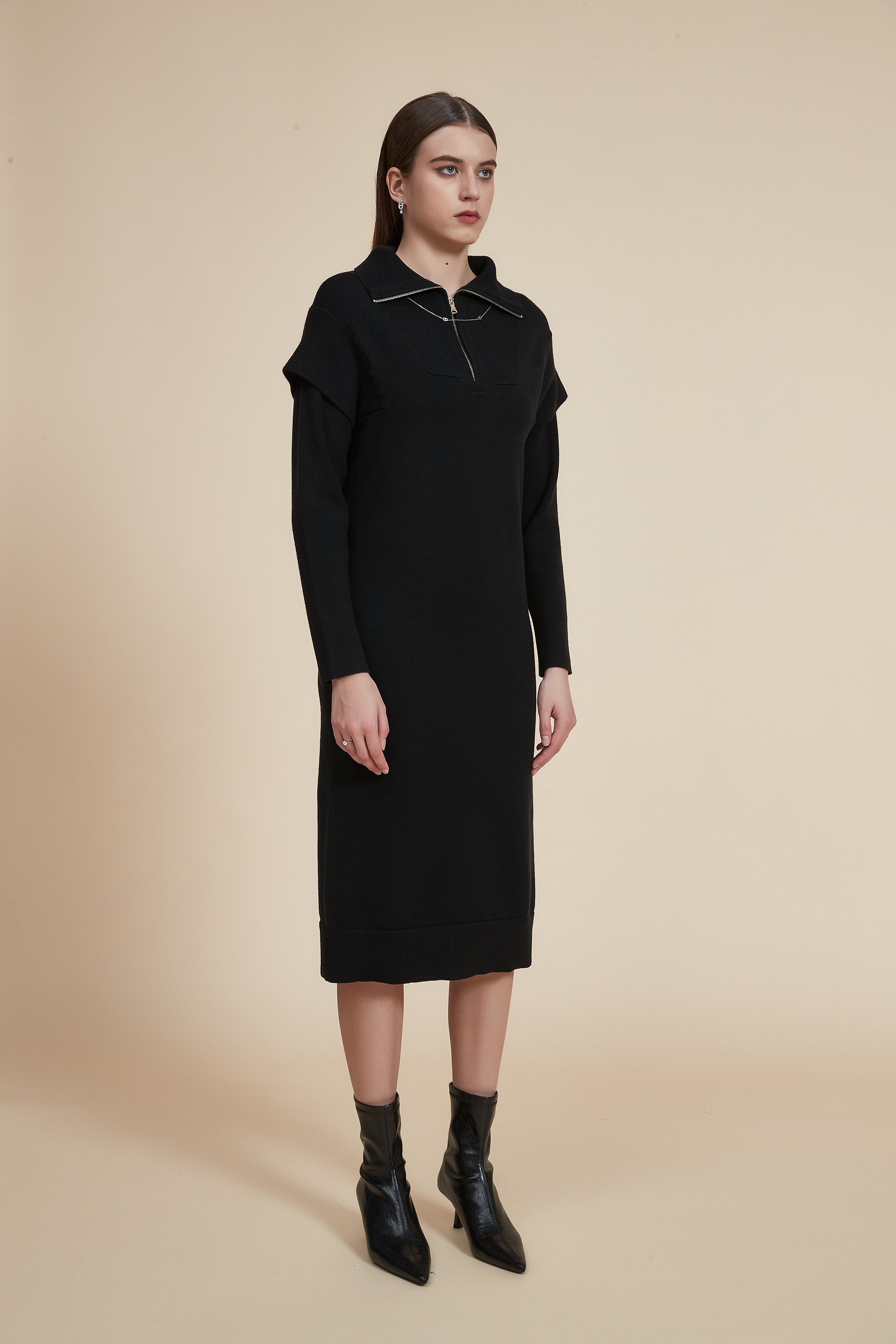Plain Long Sleeve Midi Dress