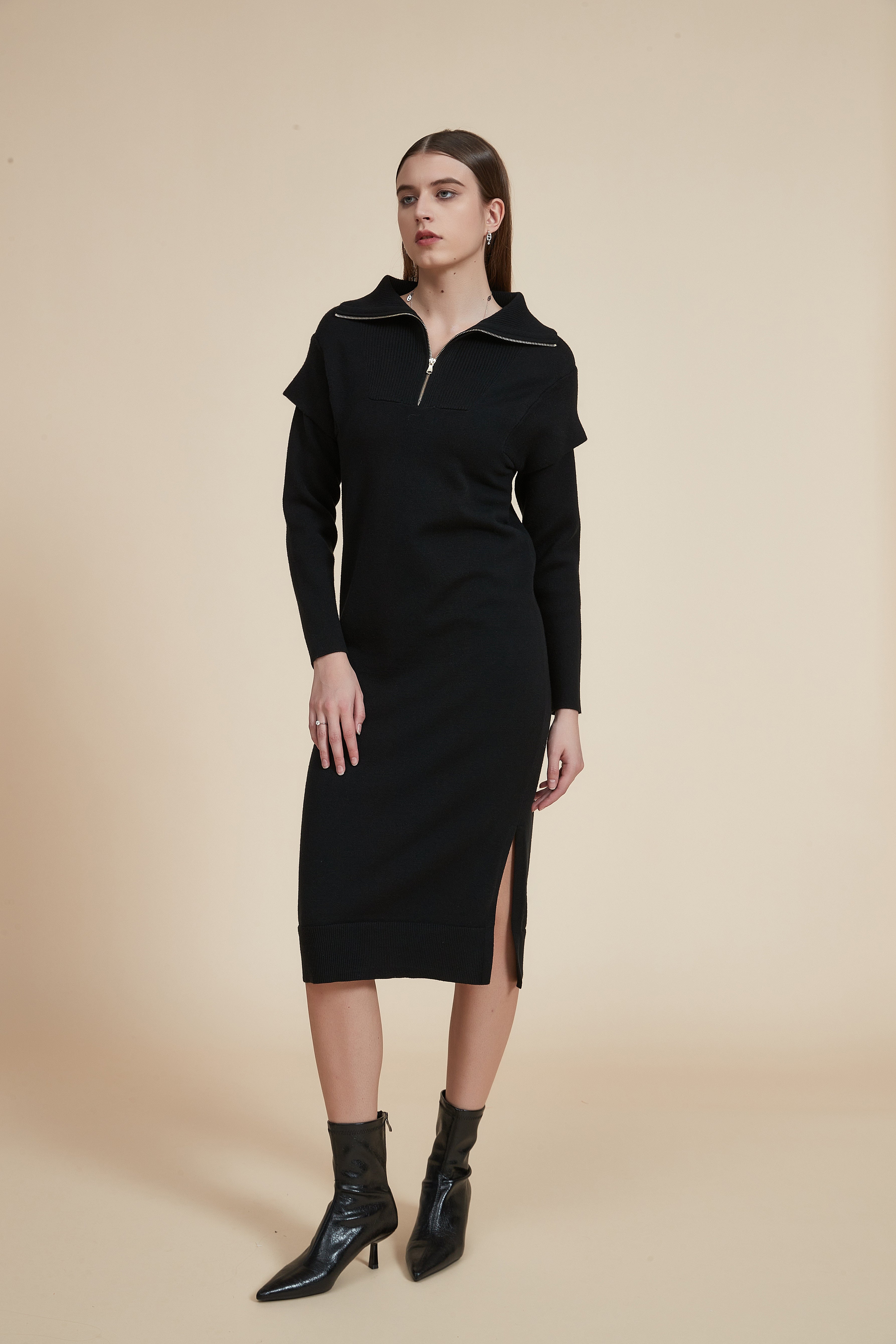Plain Long Sleeve Midi Dress