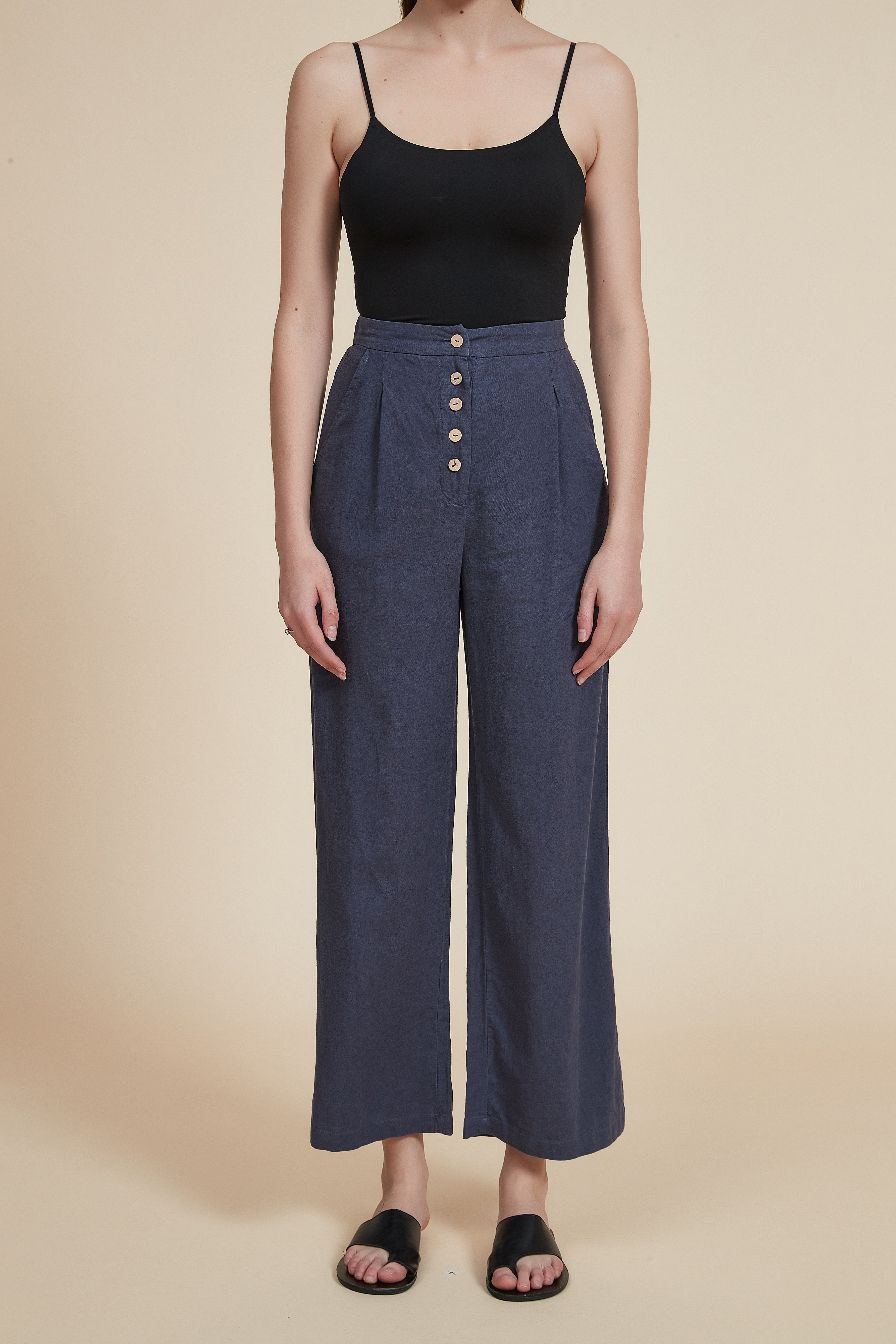 Classic Wide-Leg Button Trousers