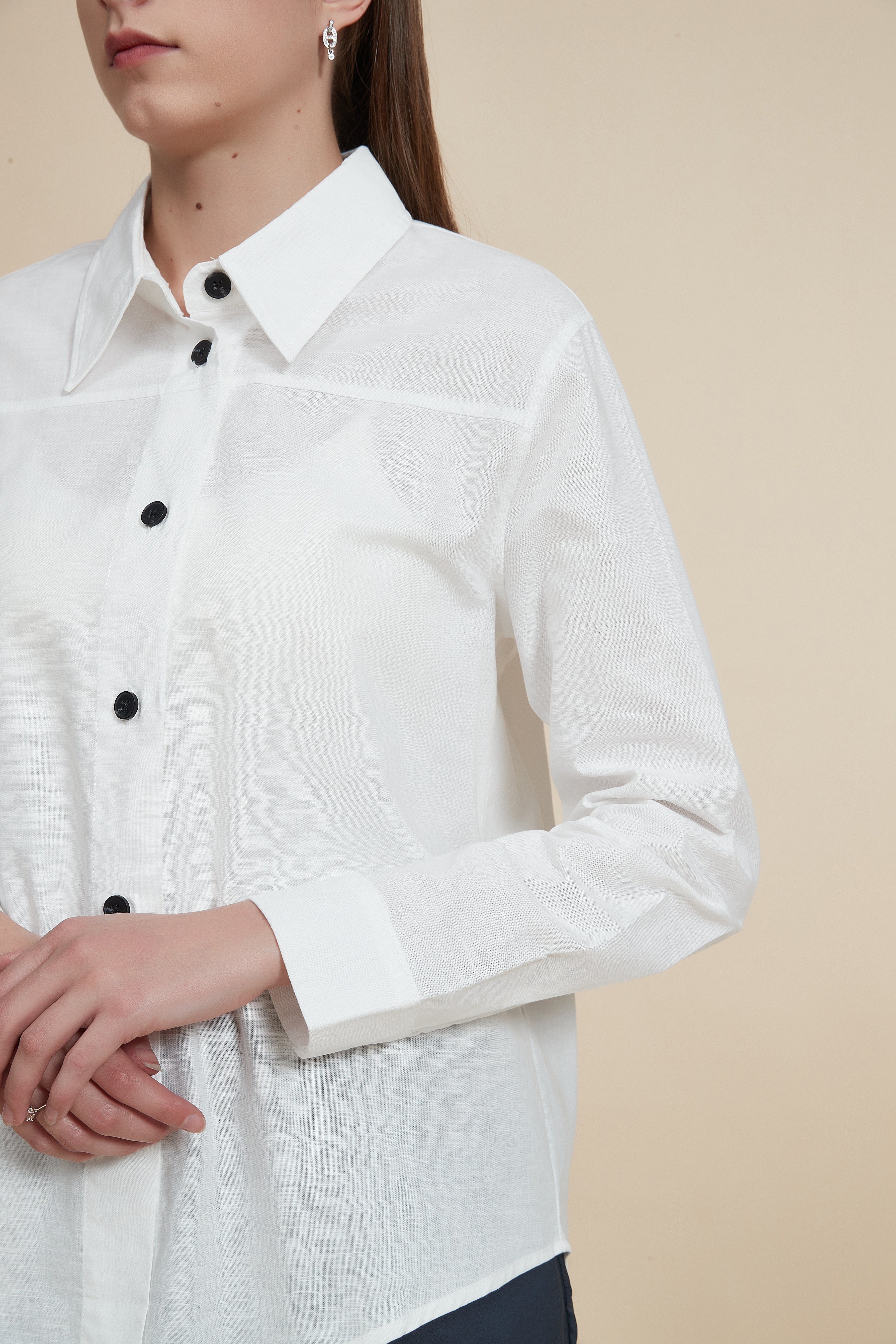 Plain Long Sleeve Blouse with Shirt Collar