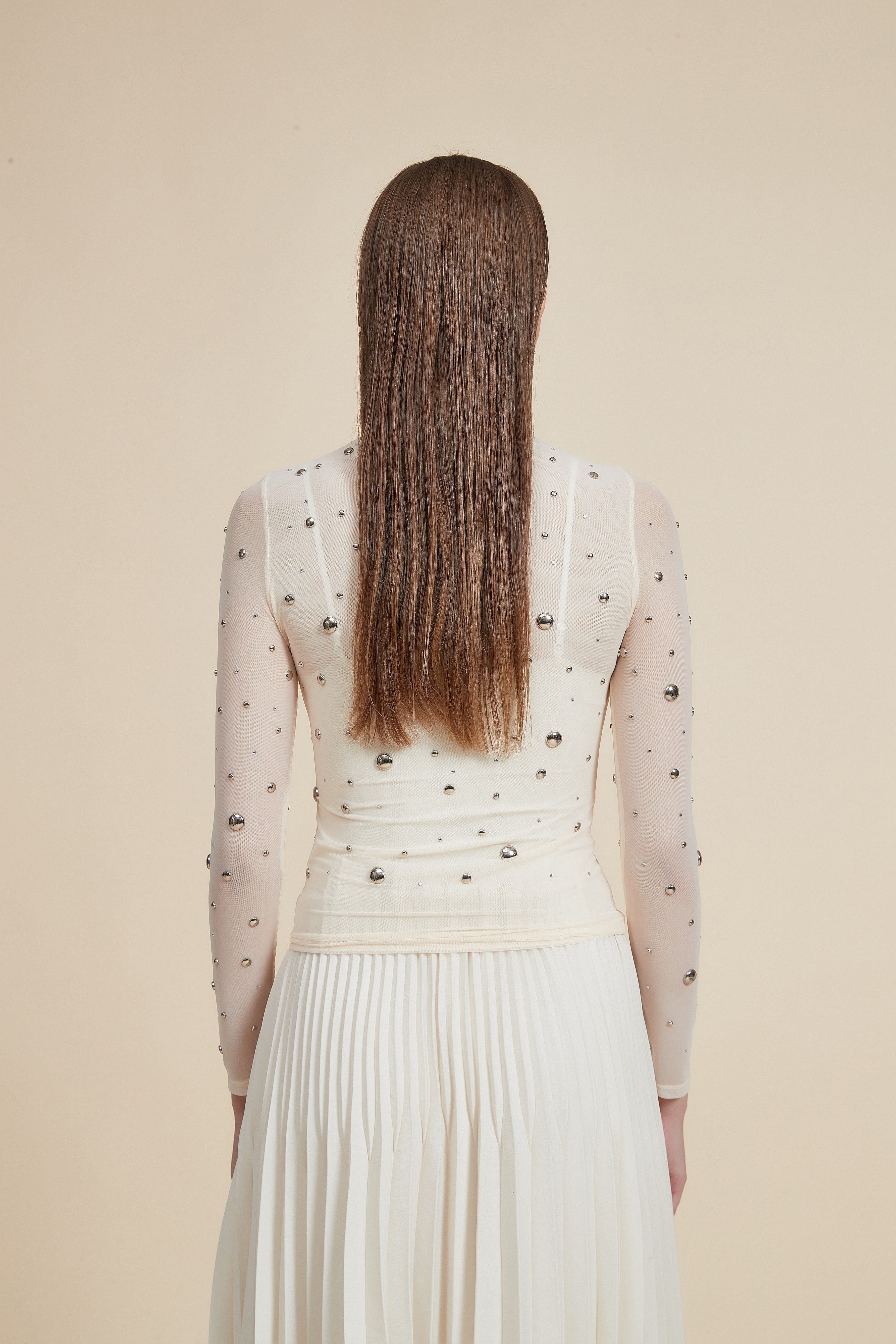 Waist-Length Long Sleeve Blouse with Round Neck
