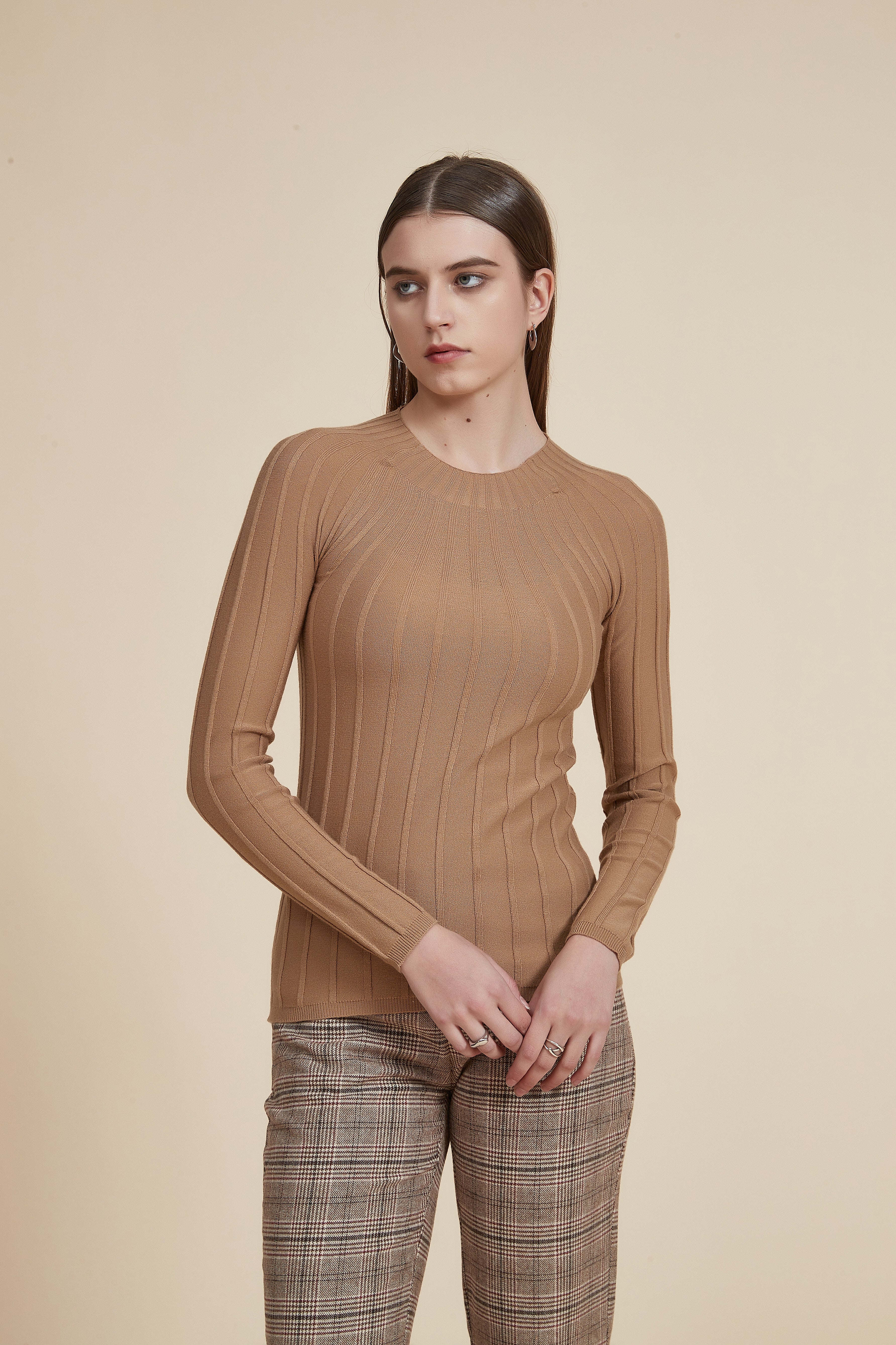 Long Sleeve Ribbed Round Neck Sweater