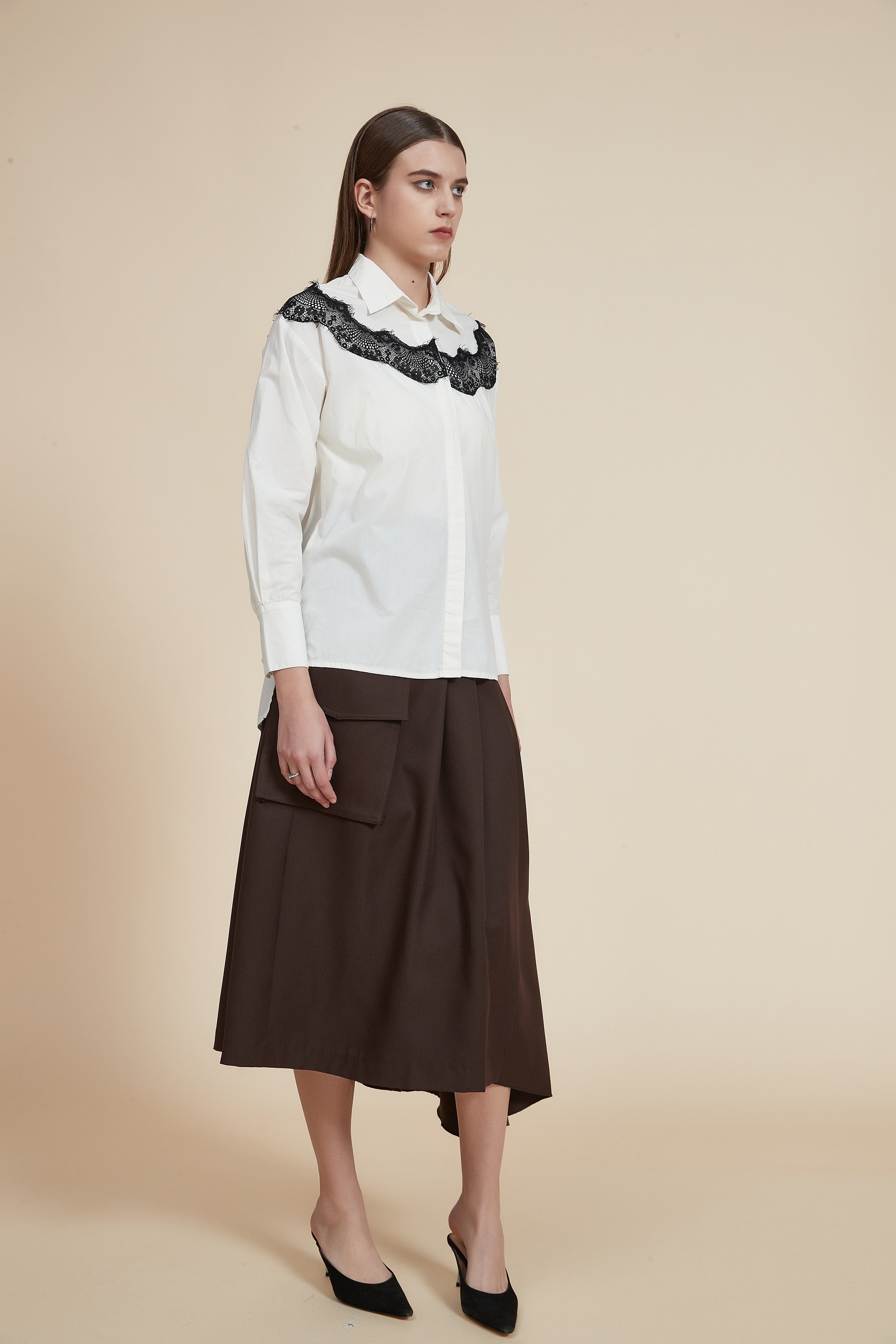 Long-sleeve lace blouse