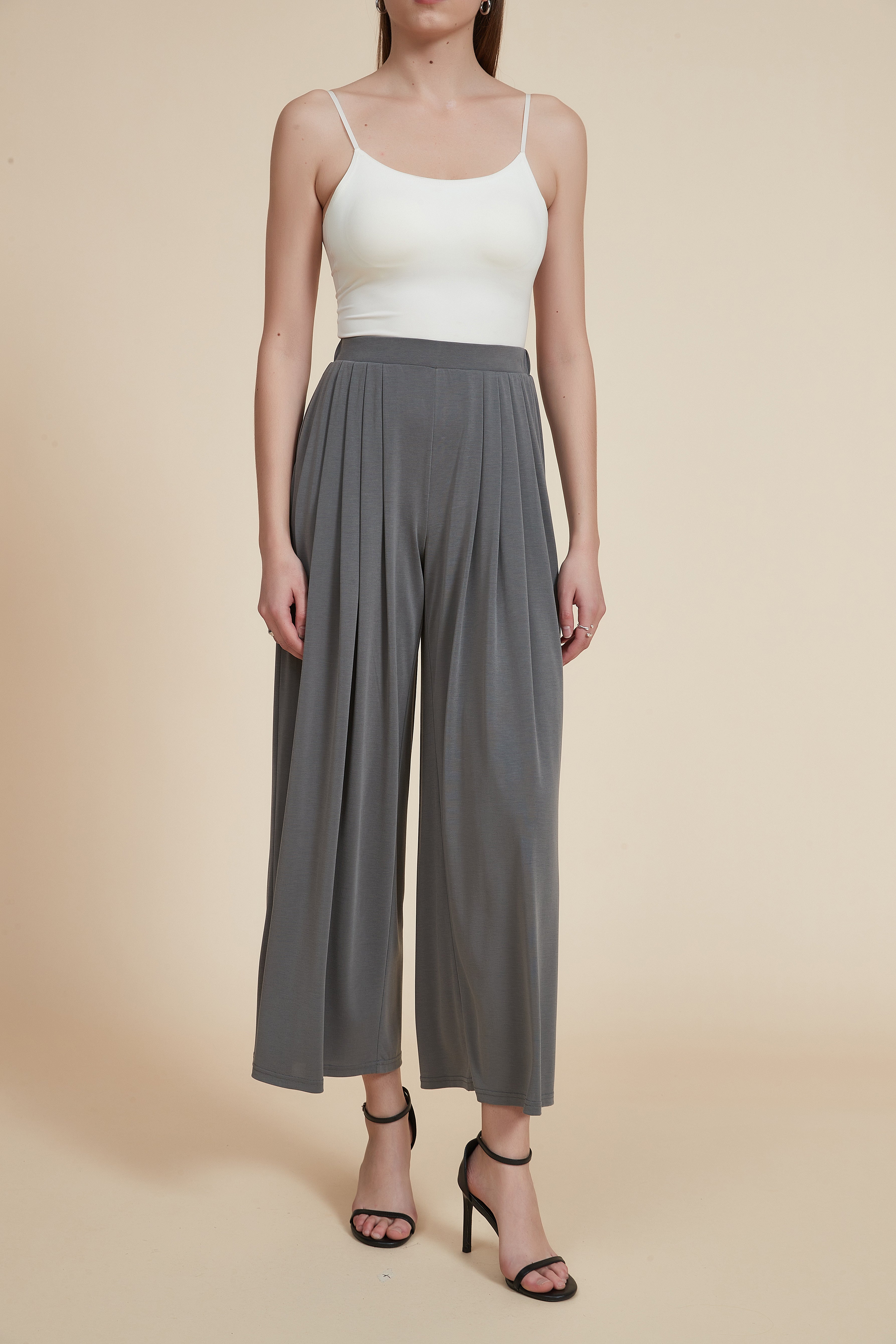 Plain Wide-Leg Solid Ribbed Trousers
