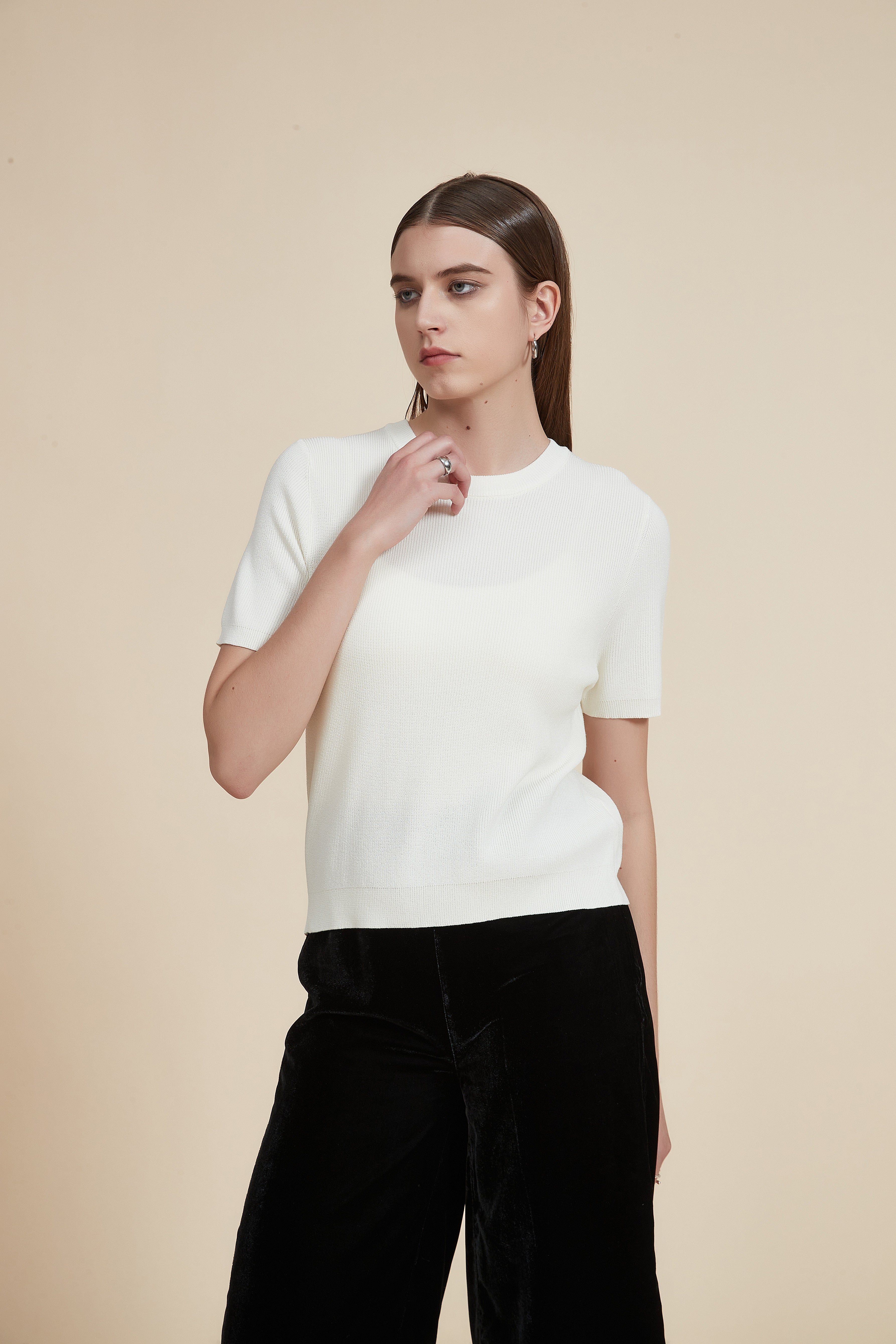 Plain Round Neck Short Sleeve Top