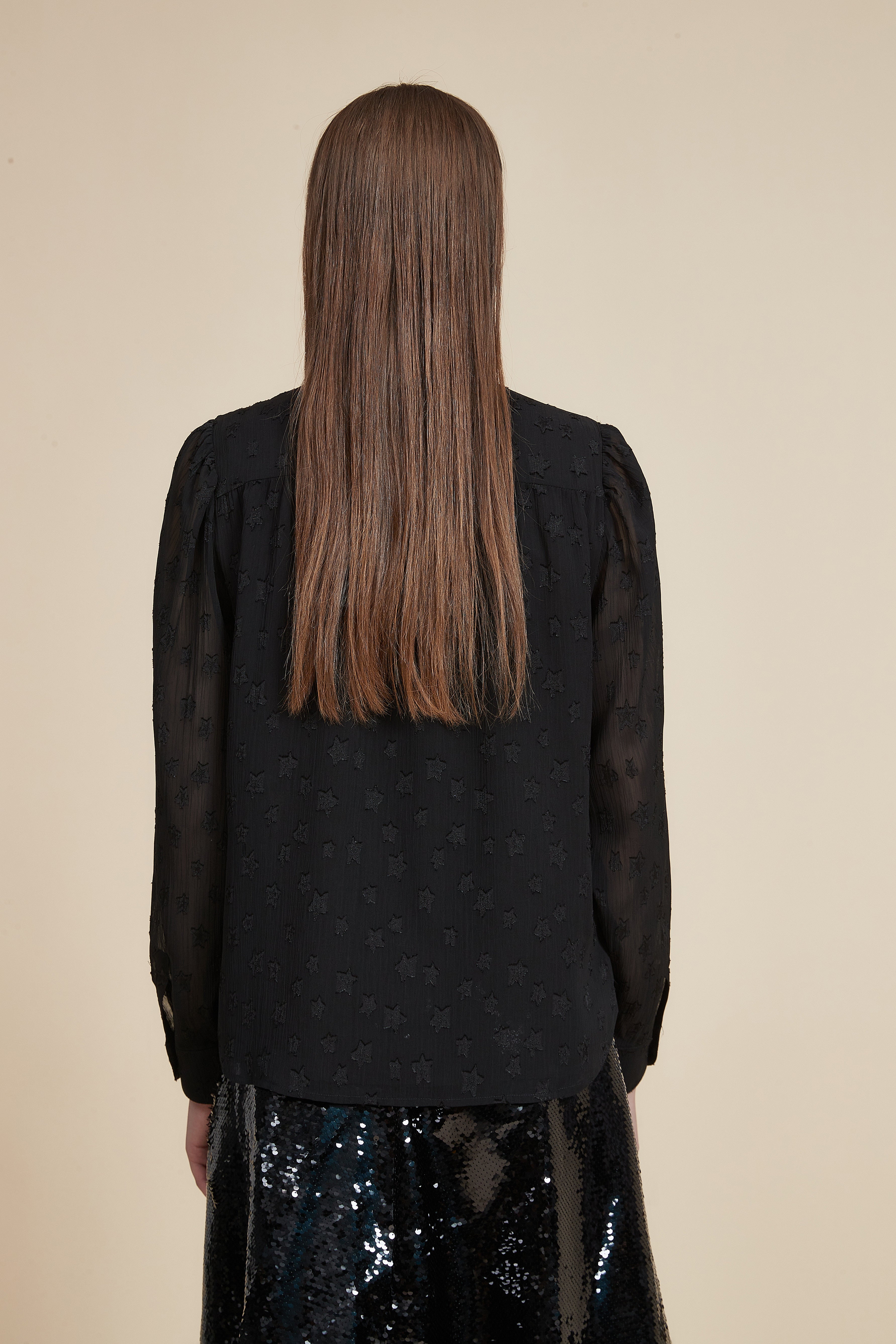 Polka dot long-sleeve waist-length top