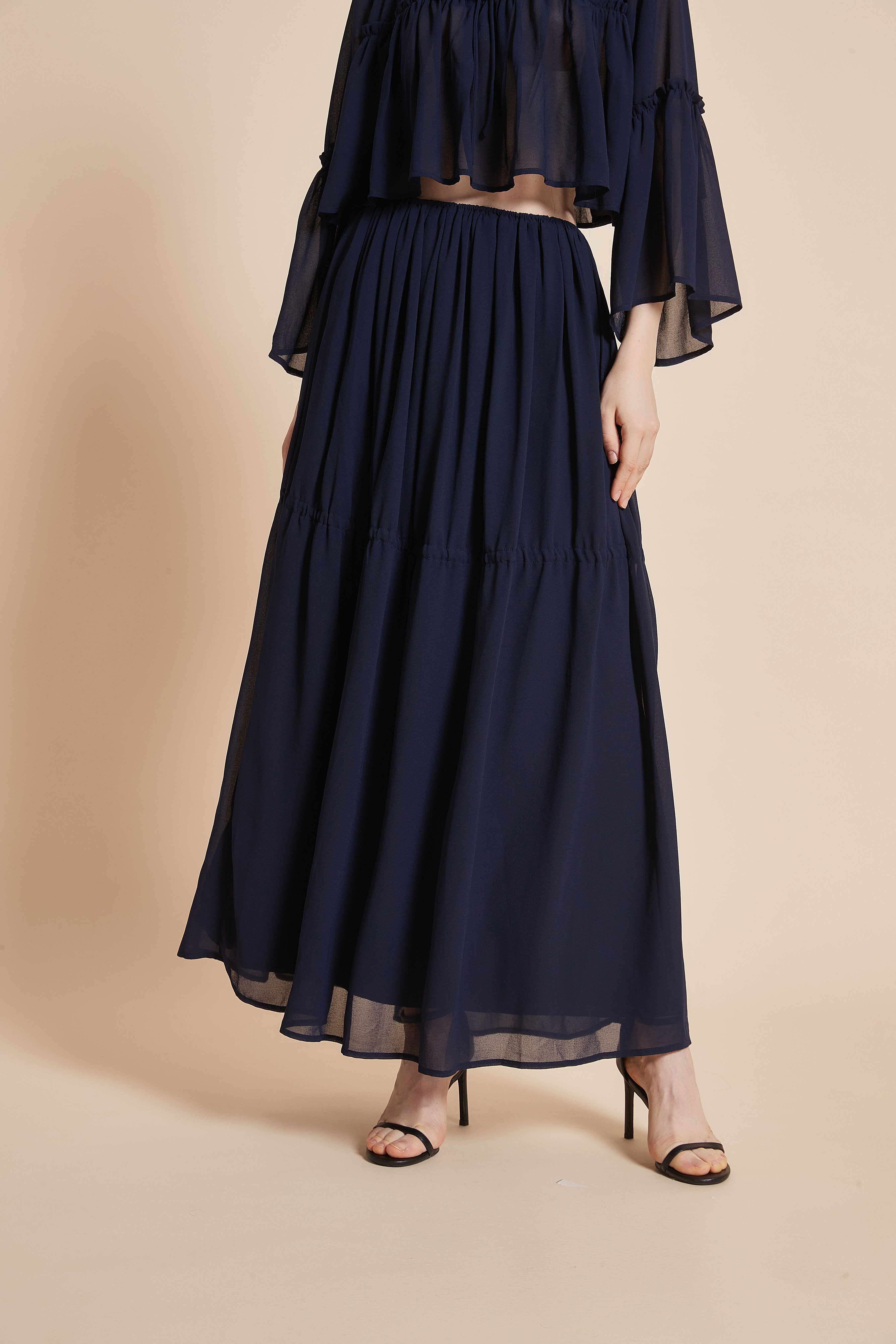 Yola Long Skirt with Ruffled Cut