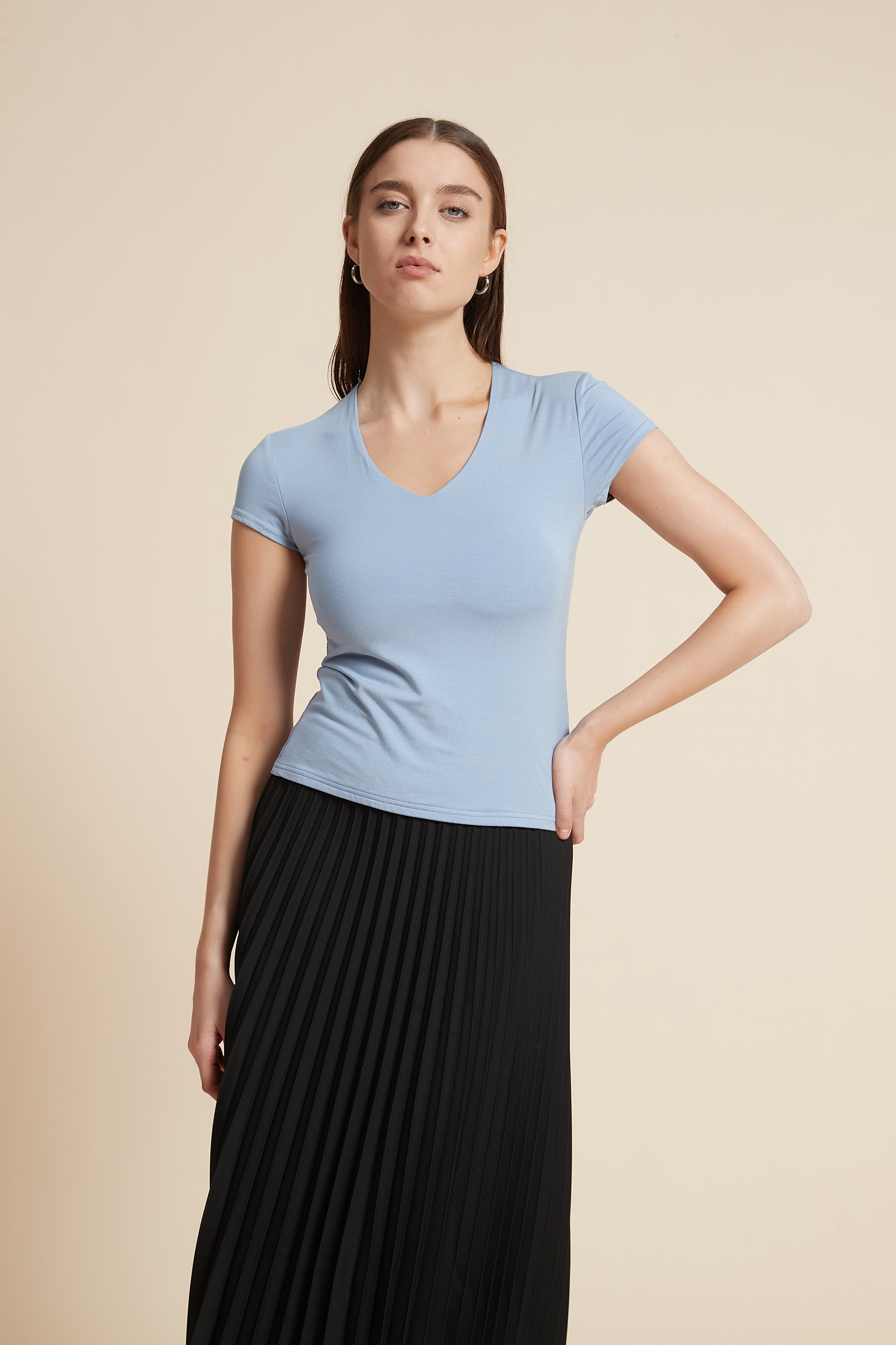 Short Sleeve Solid Waist-Length Blouse