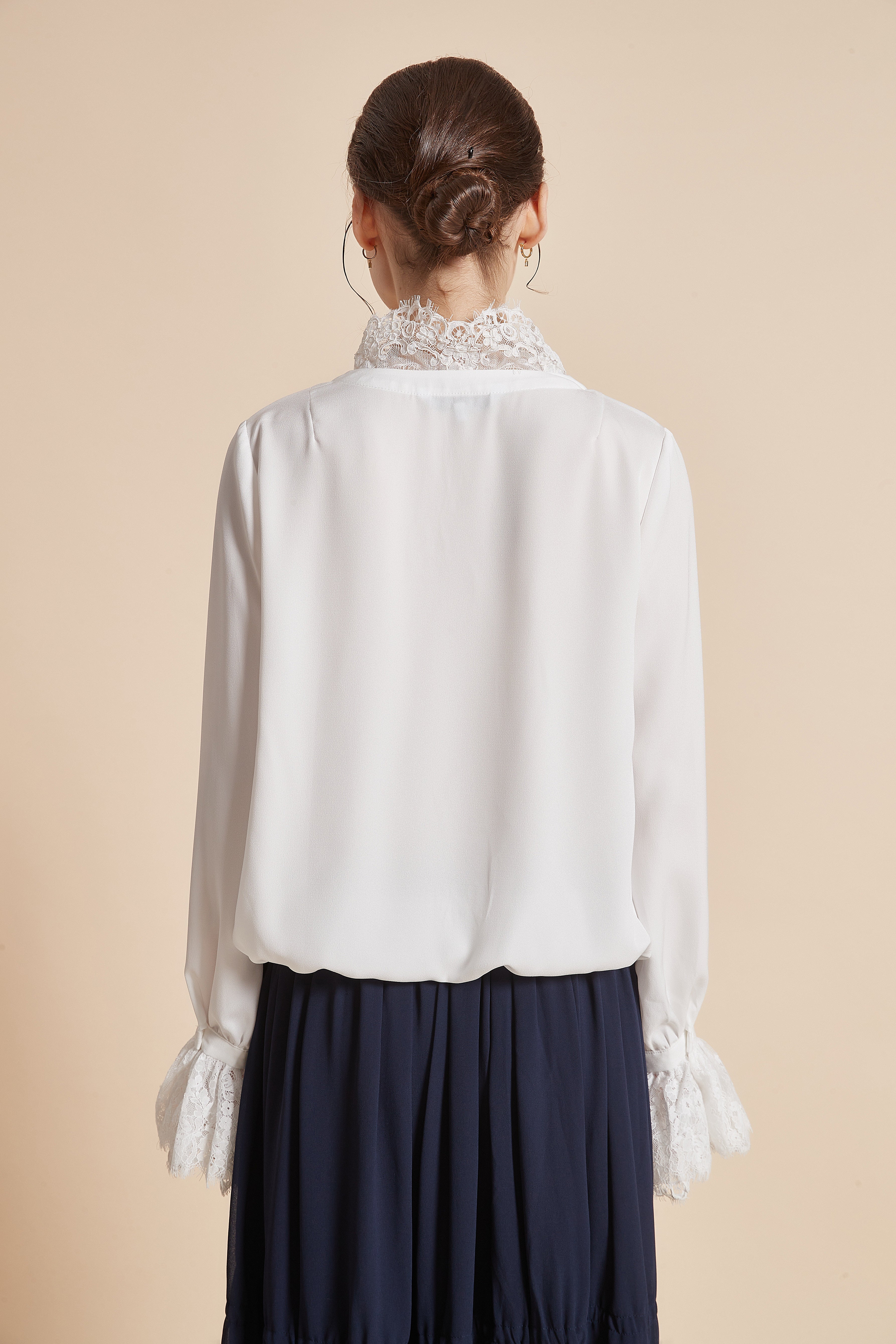 Yola Plain Blouse with Long Sleeves and Lace Details