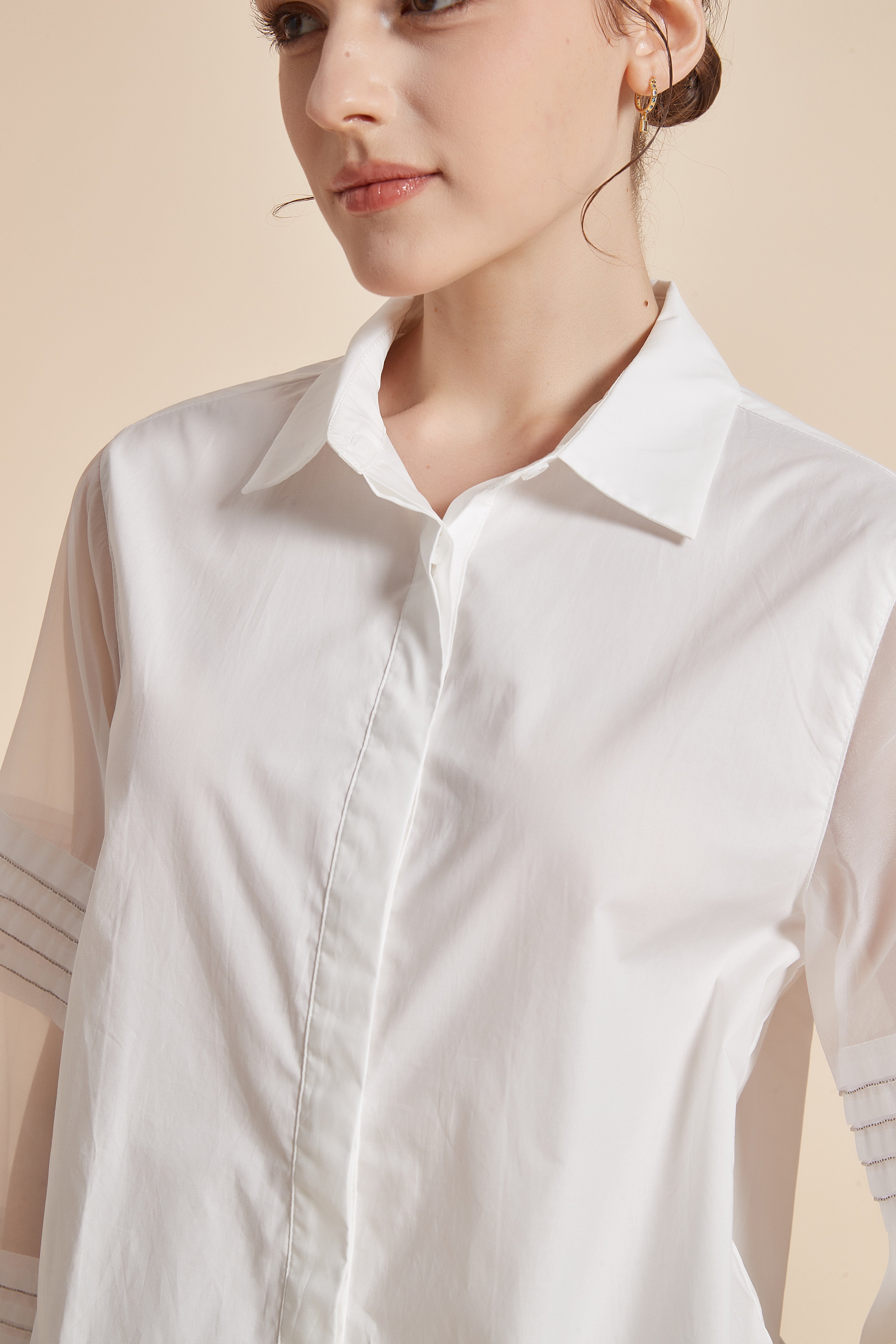 Yola Blouse with Collar and Long Sheer Sleeves