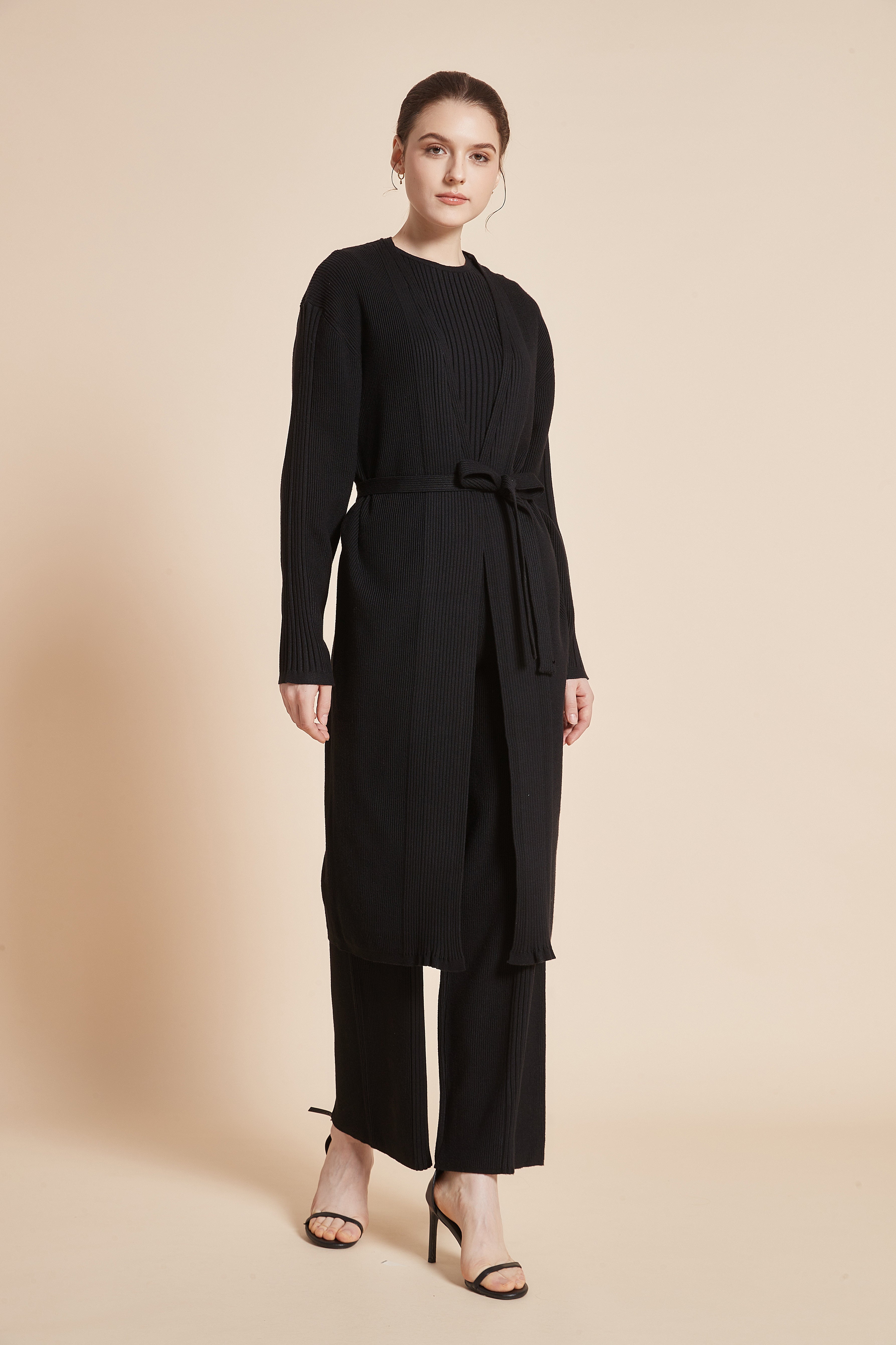 Long Ribbed Pants with Wide Legs