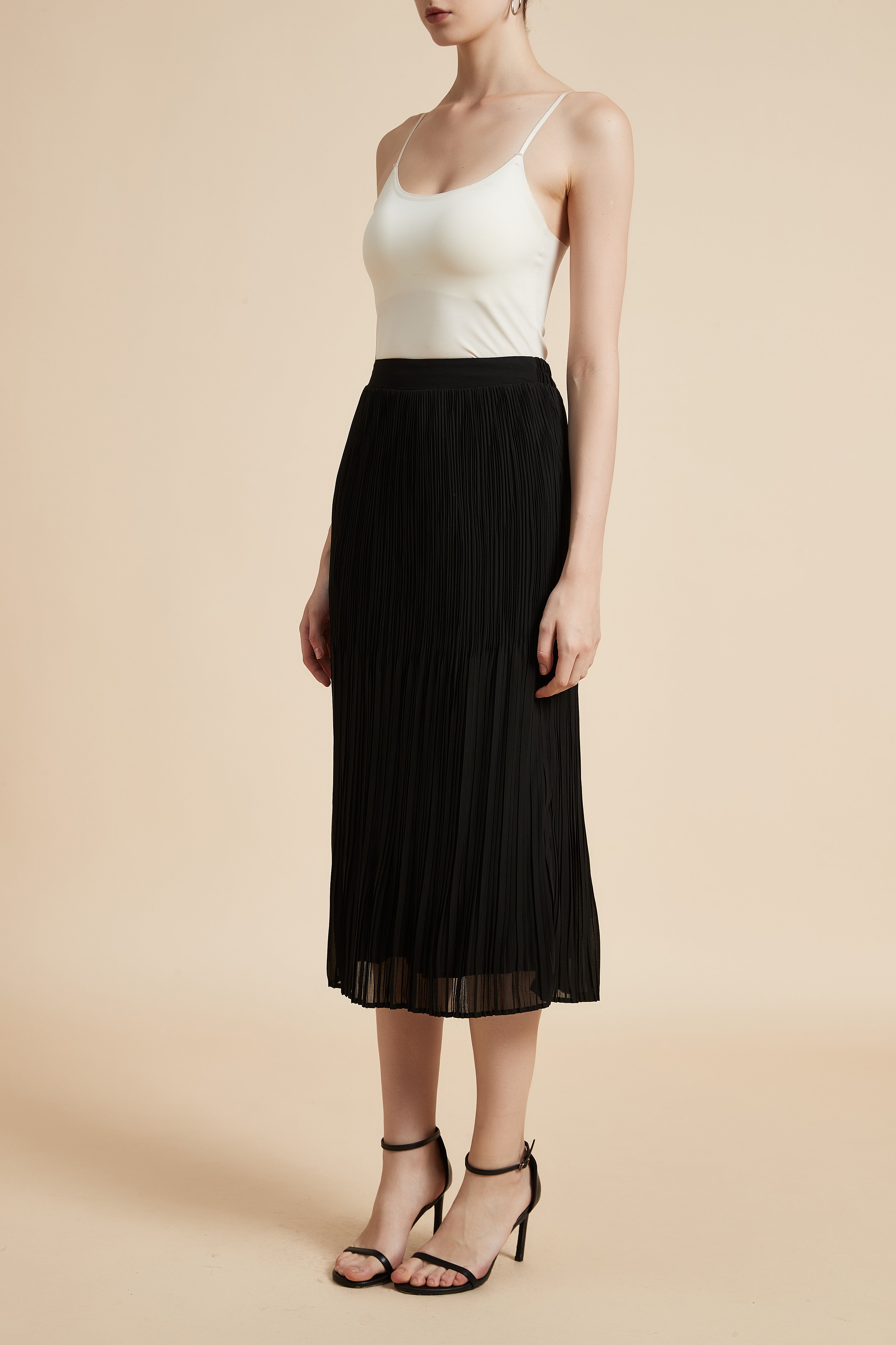 Solid Midi Pleated Skirt
