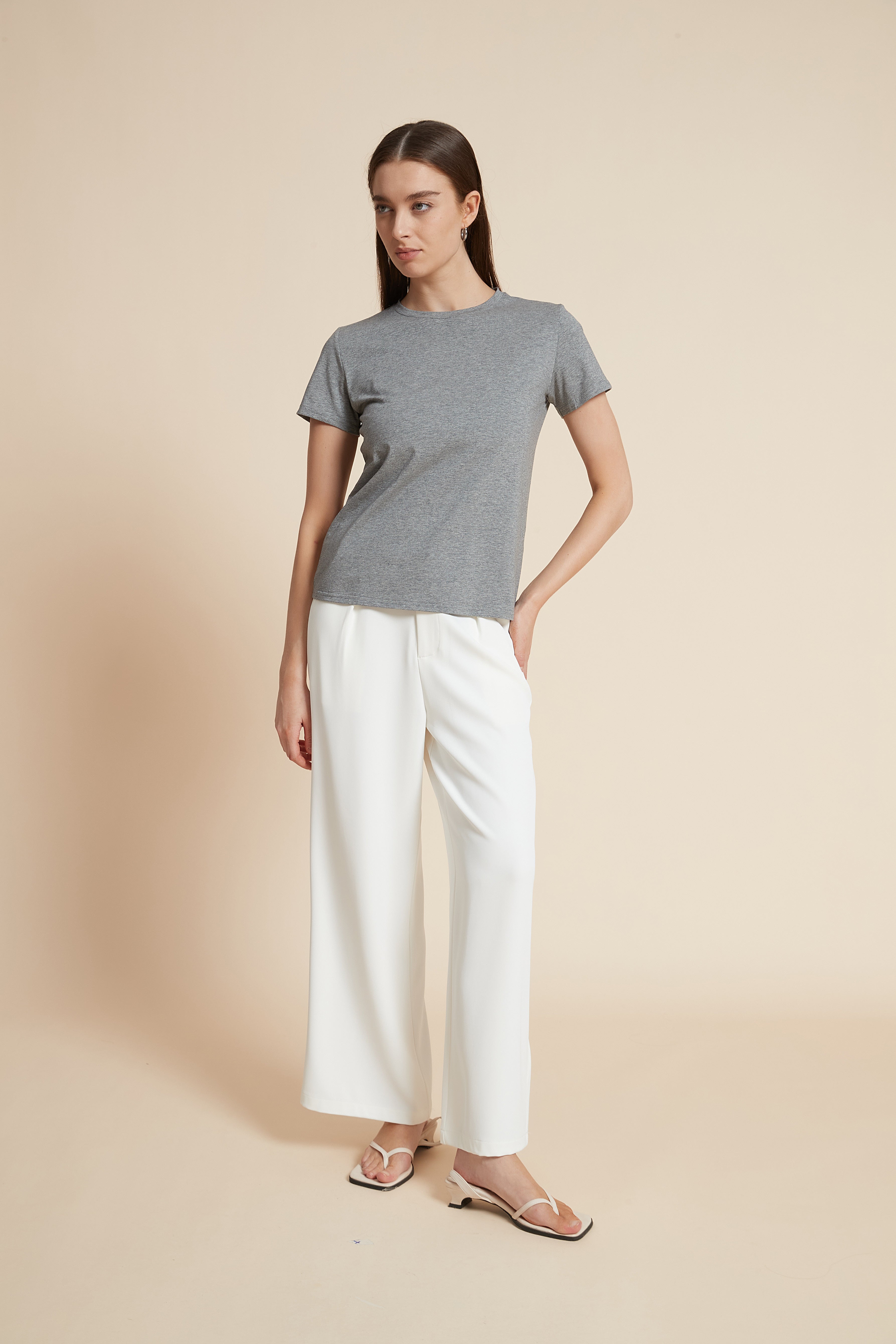 Short Sleeve Cropped Blouse with Round Neck