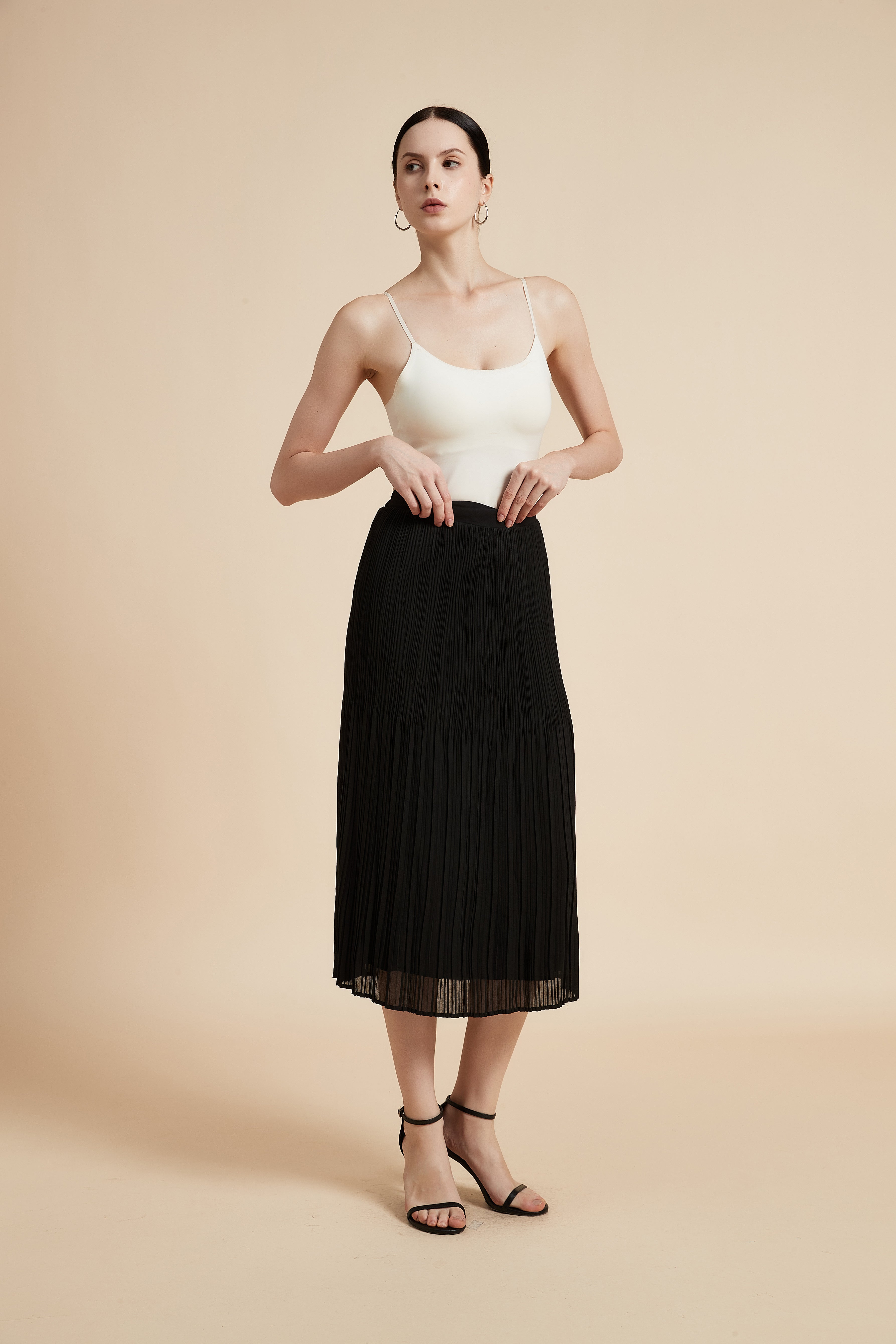 Solid Midi Pleated Skirt