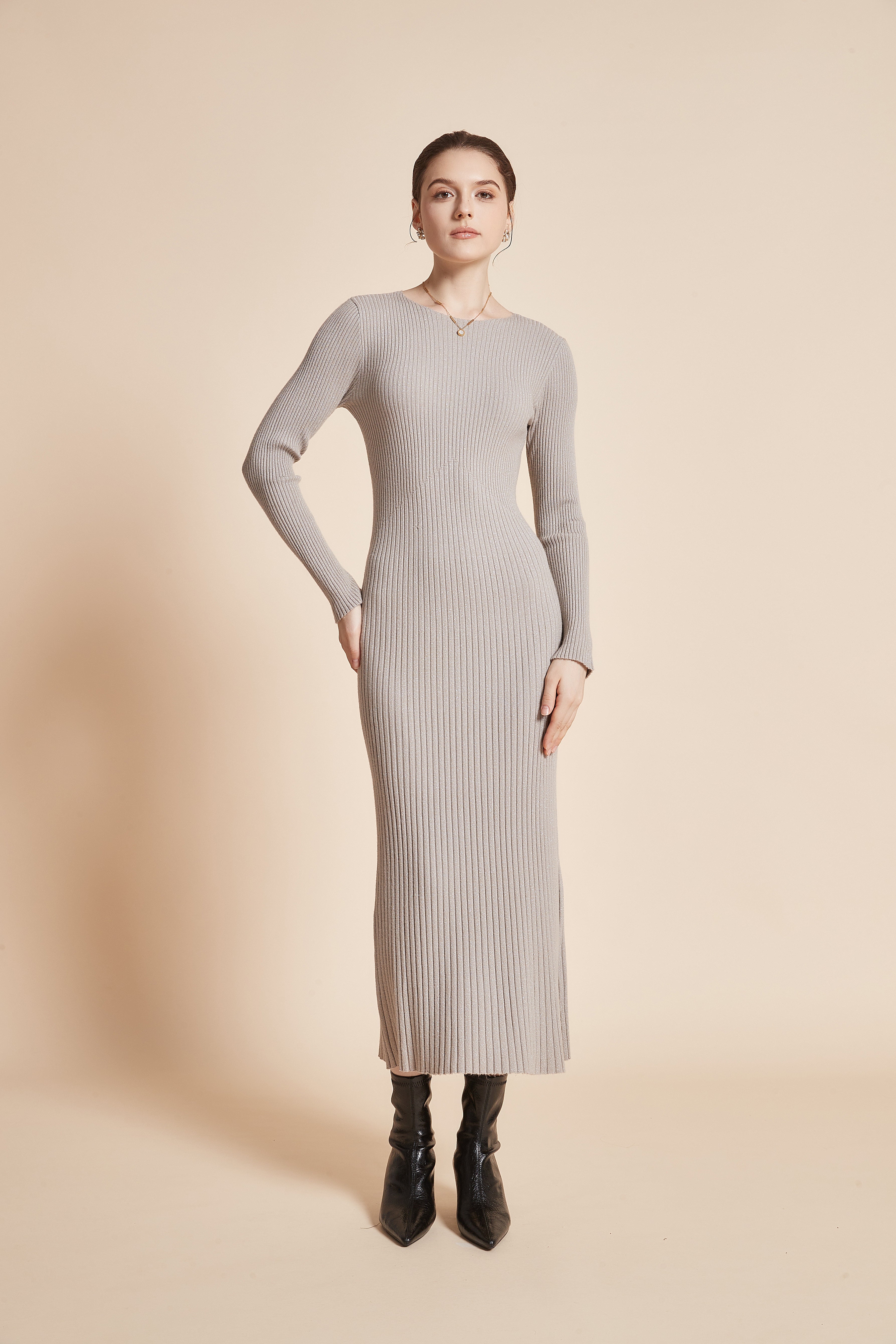 Yola Long Sleeve Plain Dress