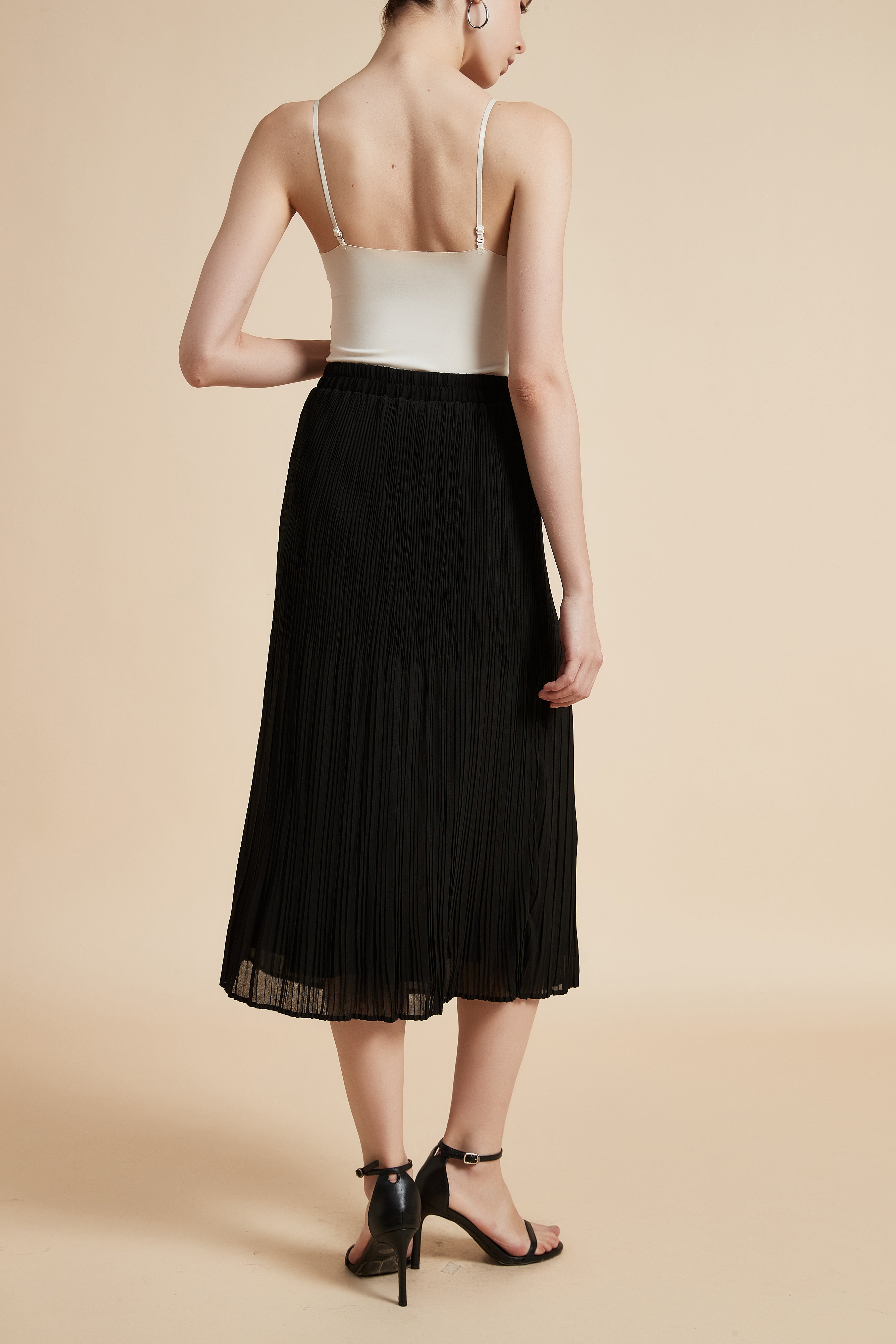 Solid Midi Pleated Skirt
