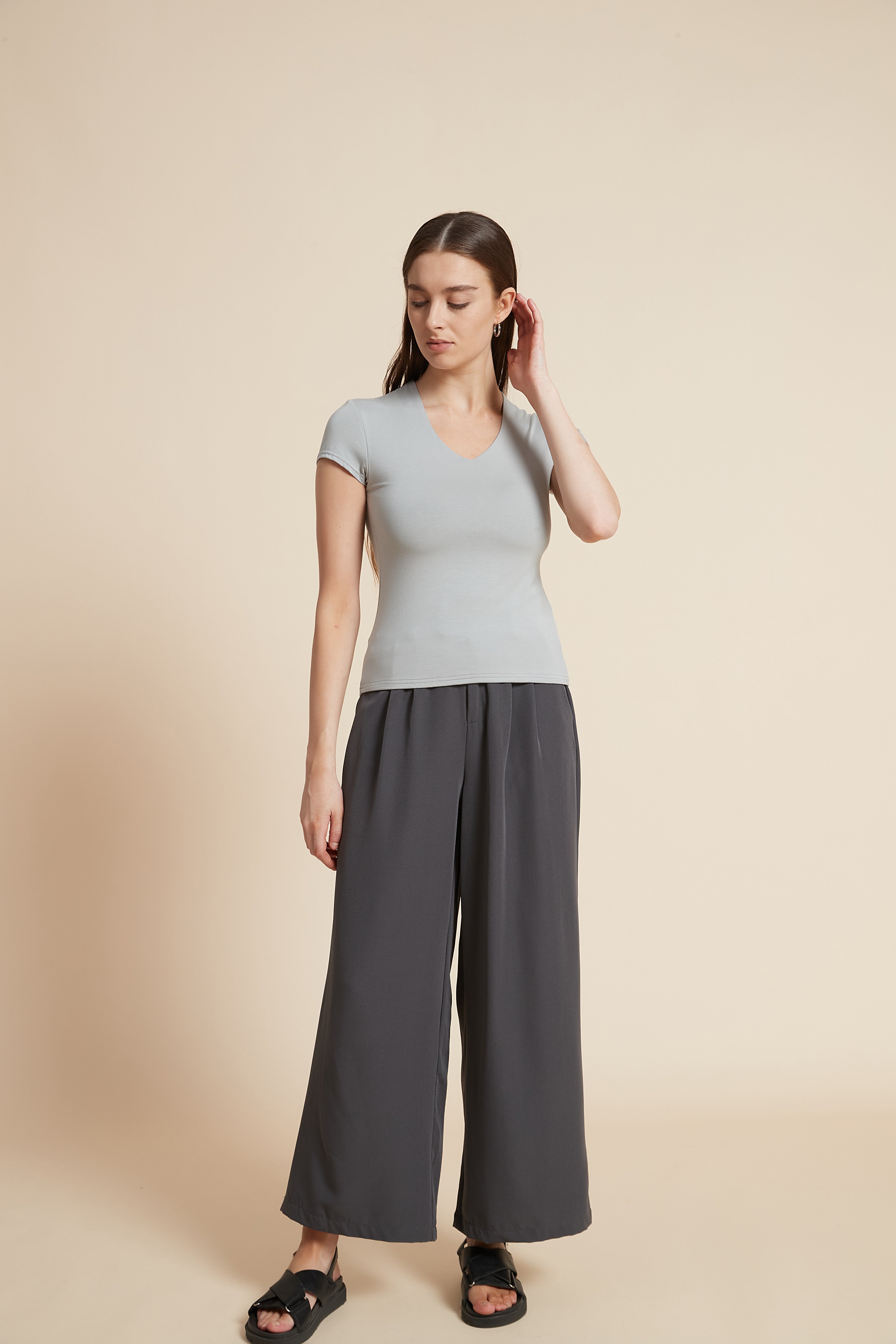 Short Sleeve Solid Waist-Length Blouse