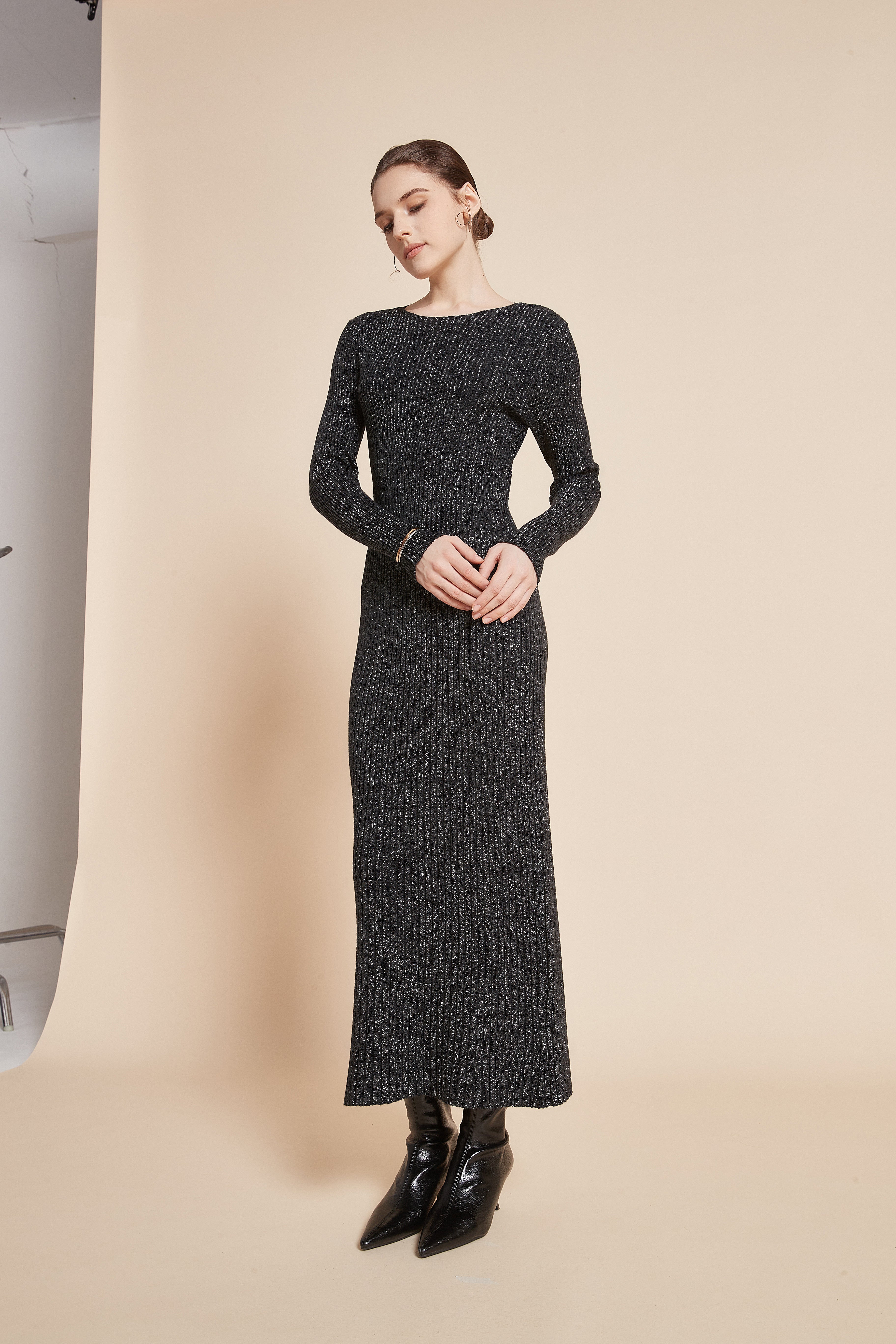 Yola Long Sleeve Plain Dress