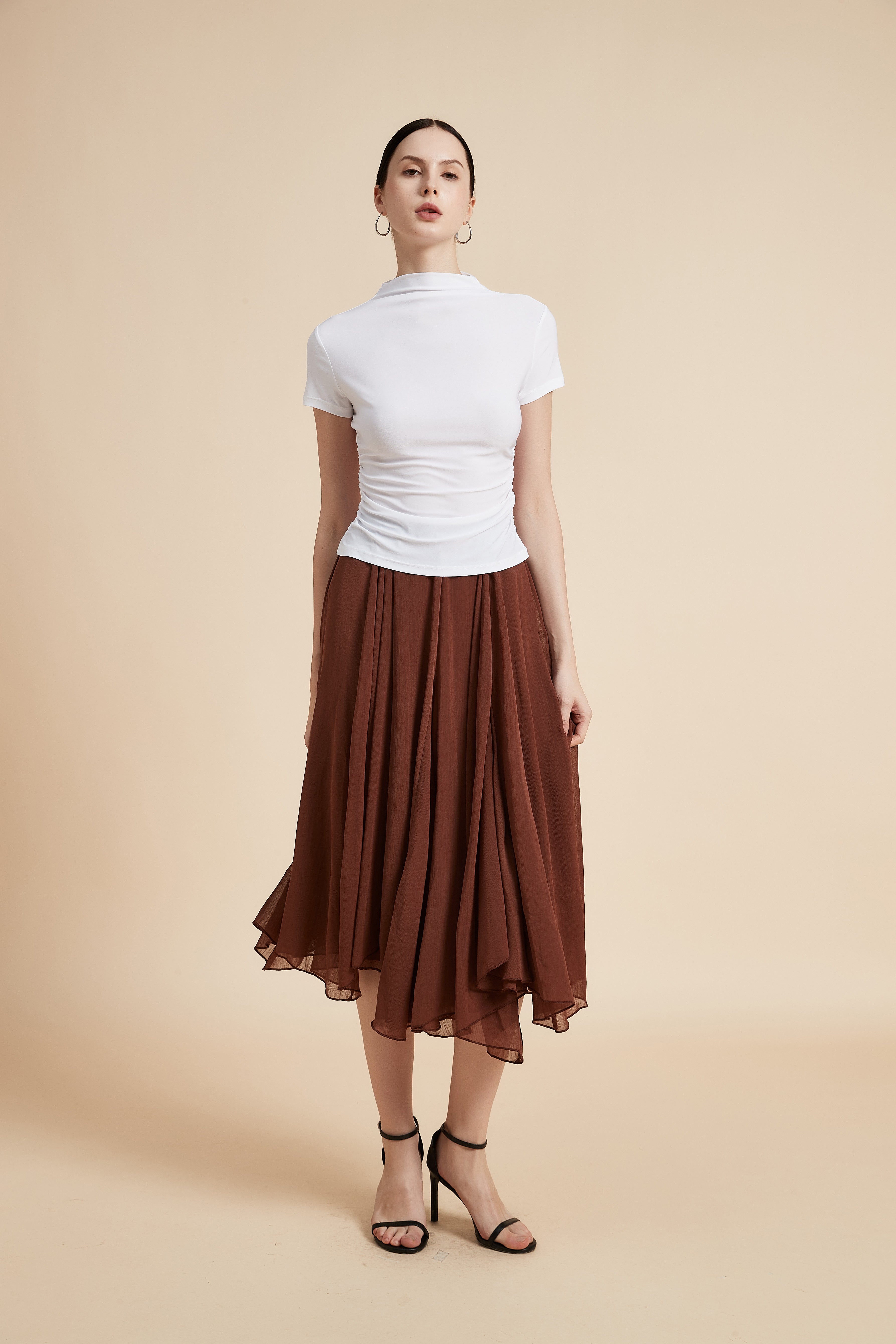 High Neck Short Sleeve Blouse