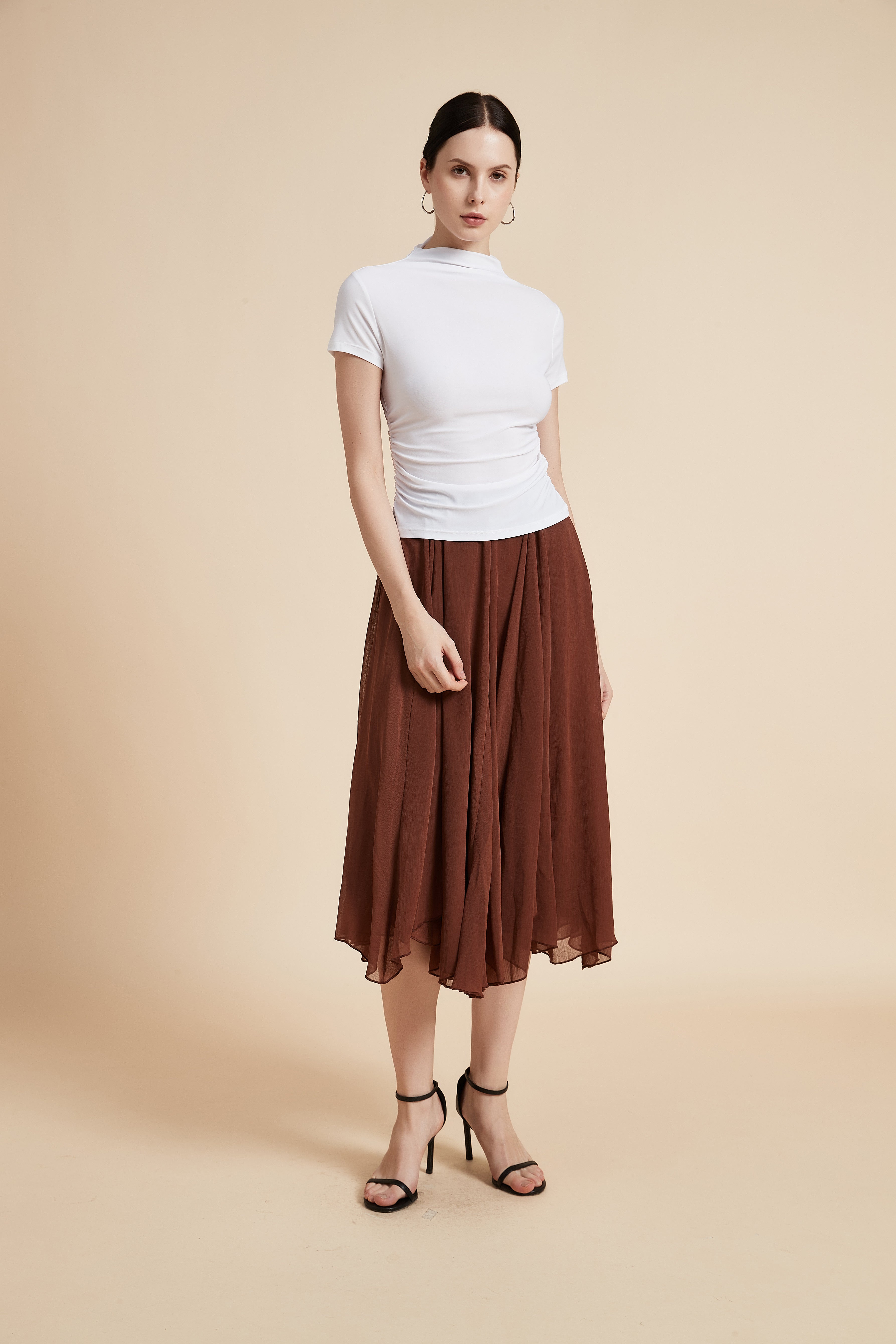 High Neck Short Sleeve Blouse