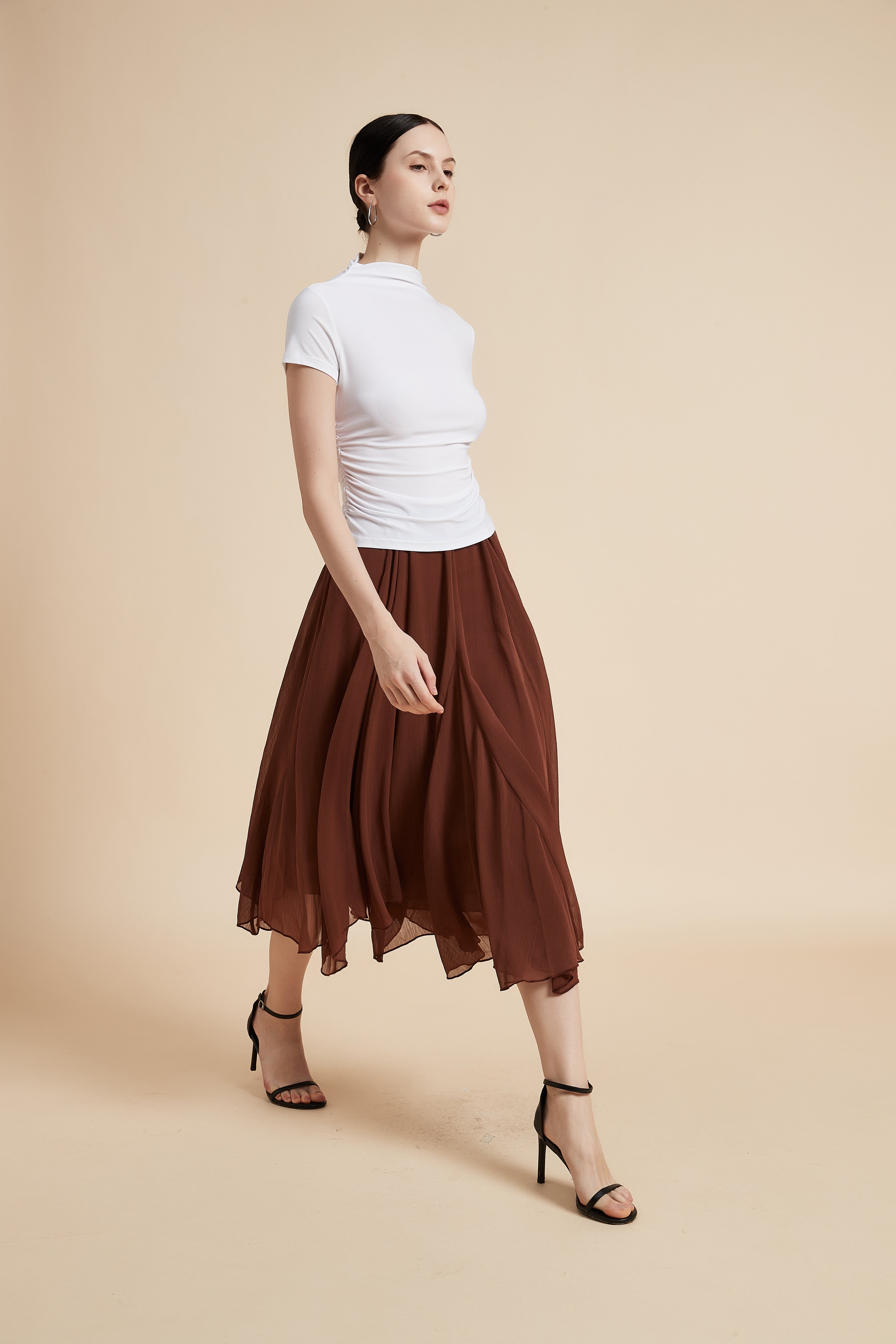 High Neck Short Sleeve Blouse