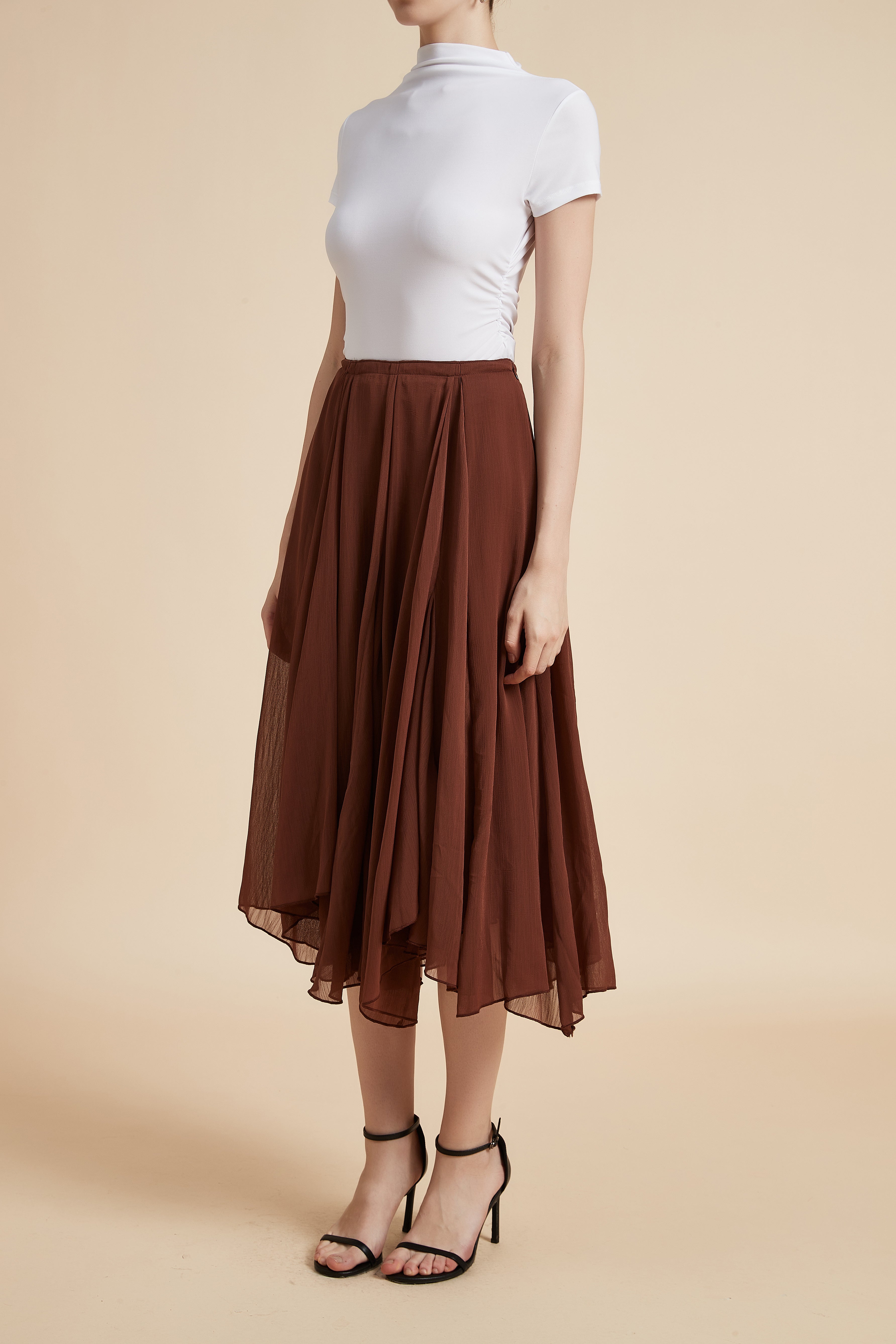Ruffled Solid Midi Skirt