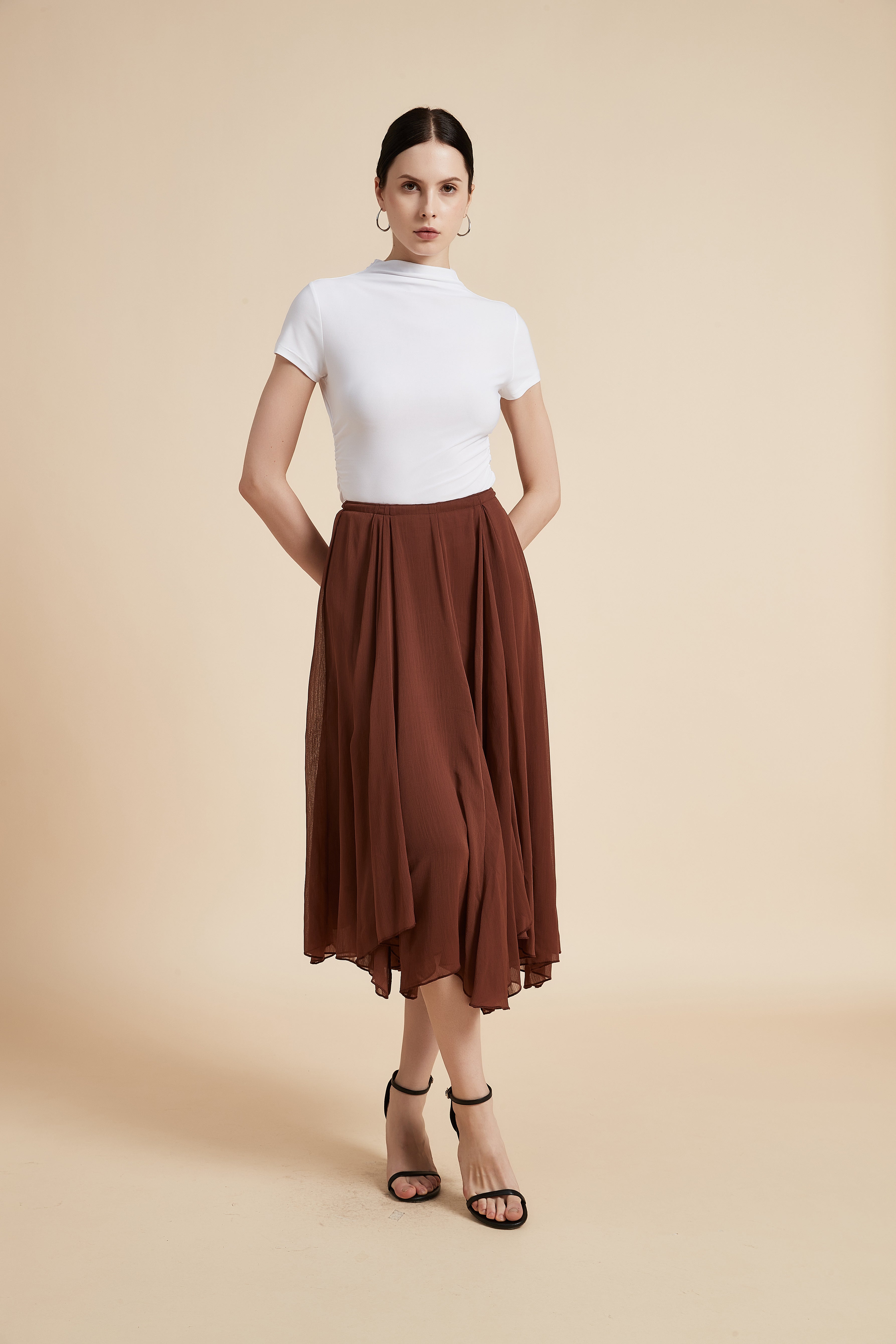 High Neck Short Sleeve Blouse