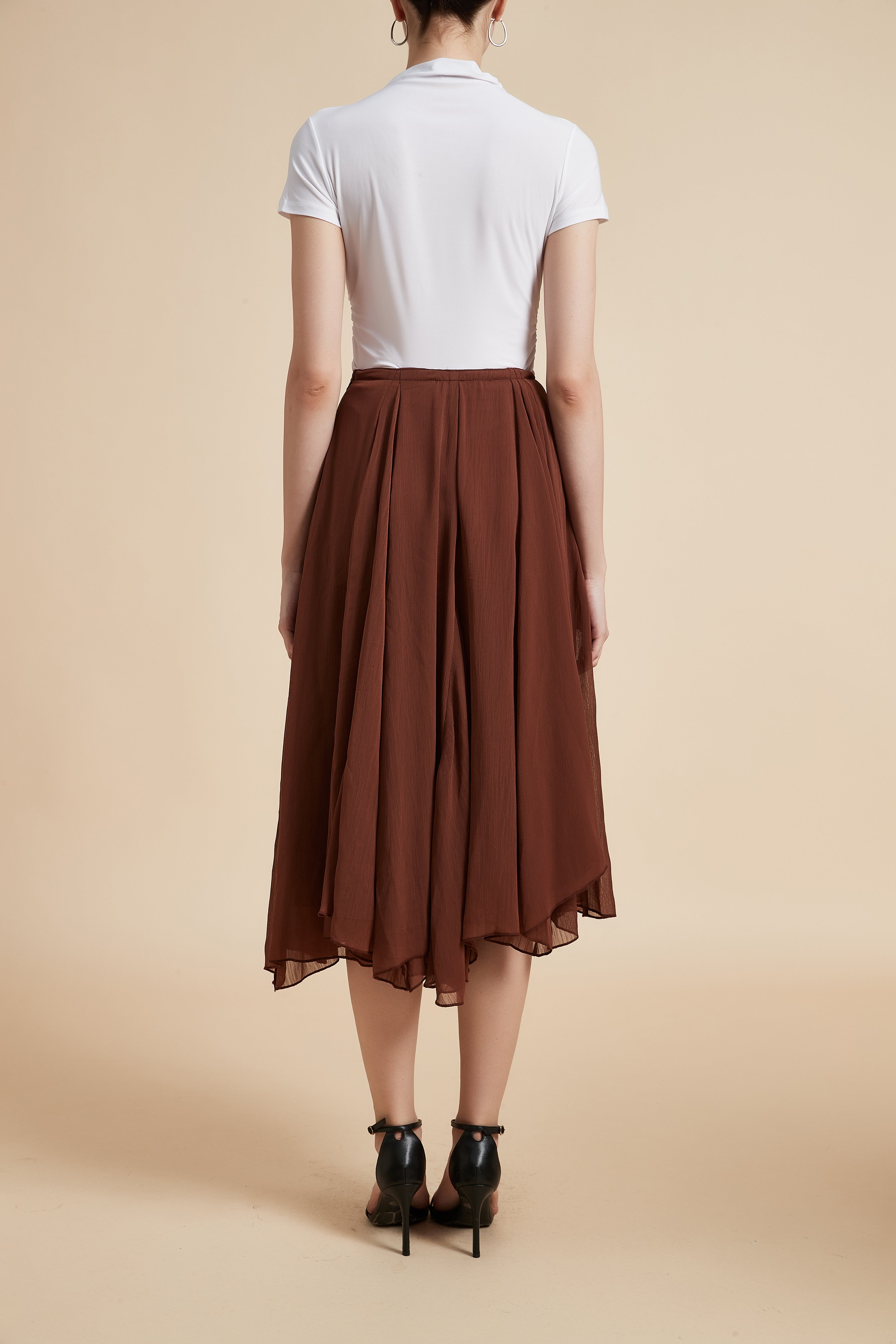 Ruffled Solid Midi Skirt