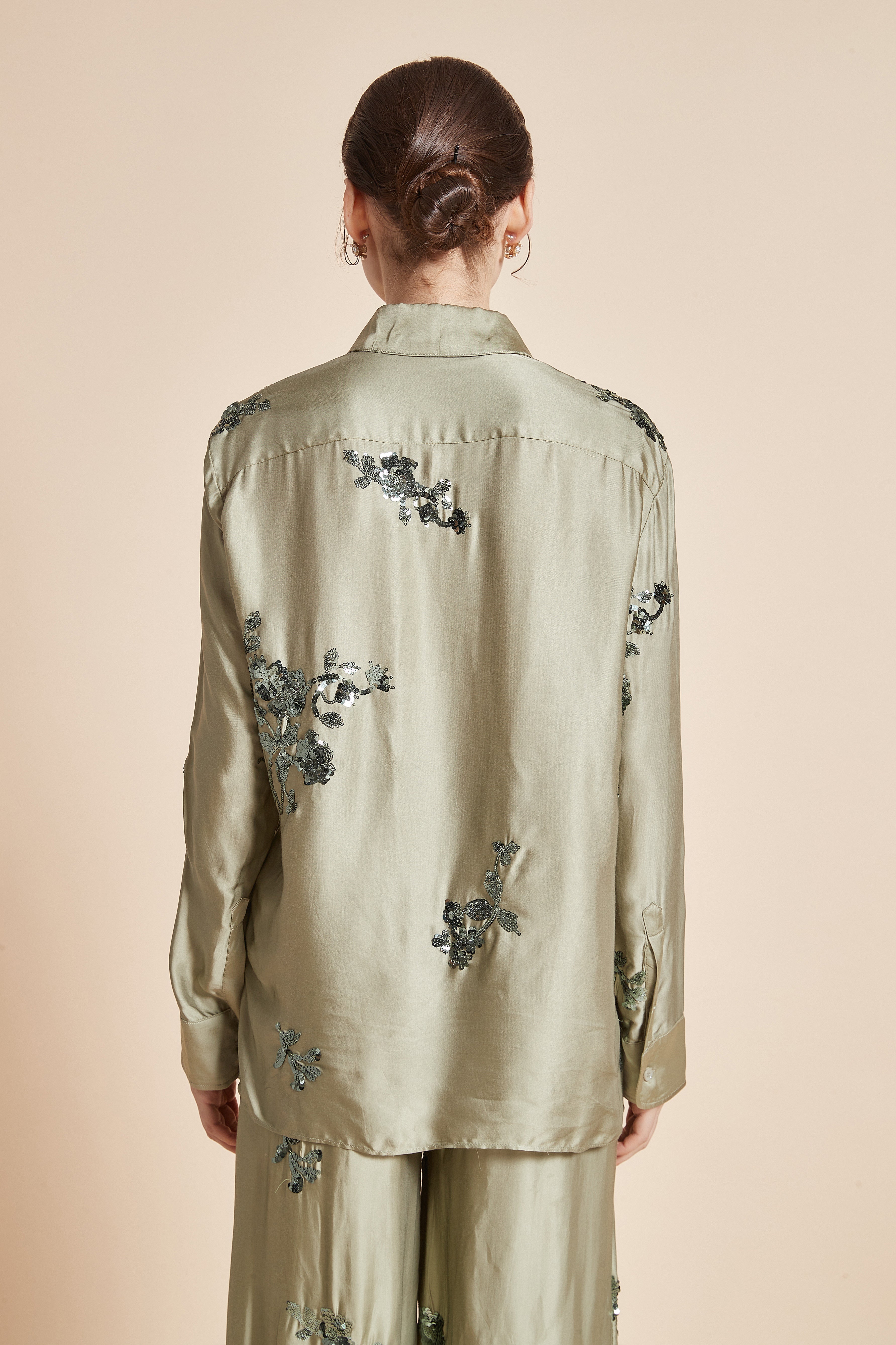 Yola Floral Embroidered Blouse with Long Sleeves, Collar, and Front Buttons