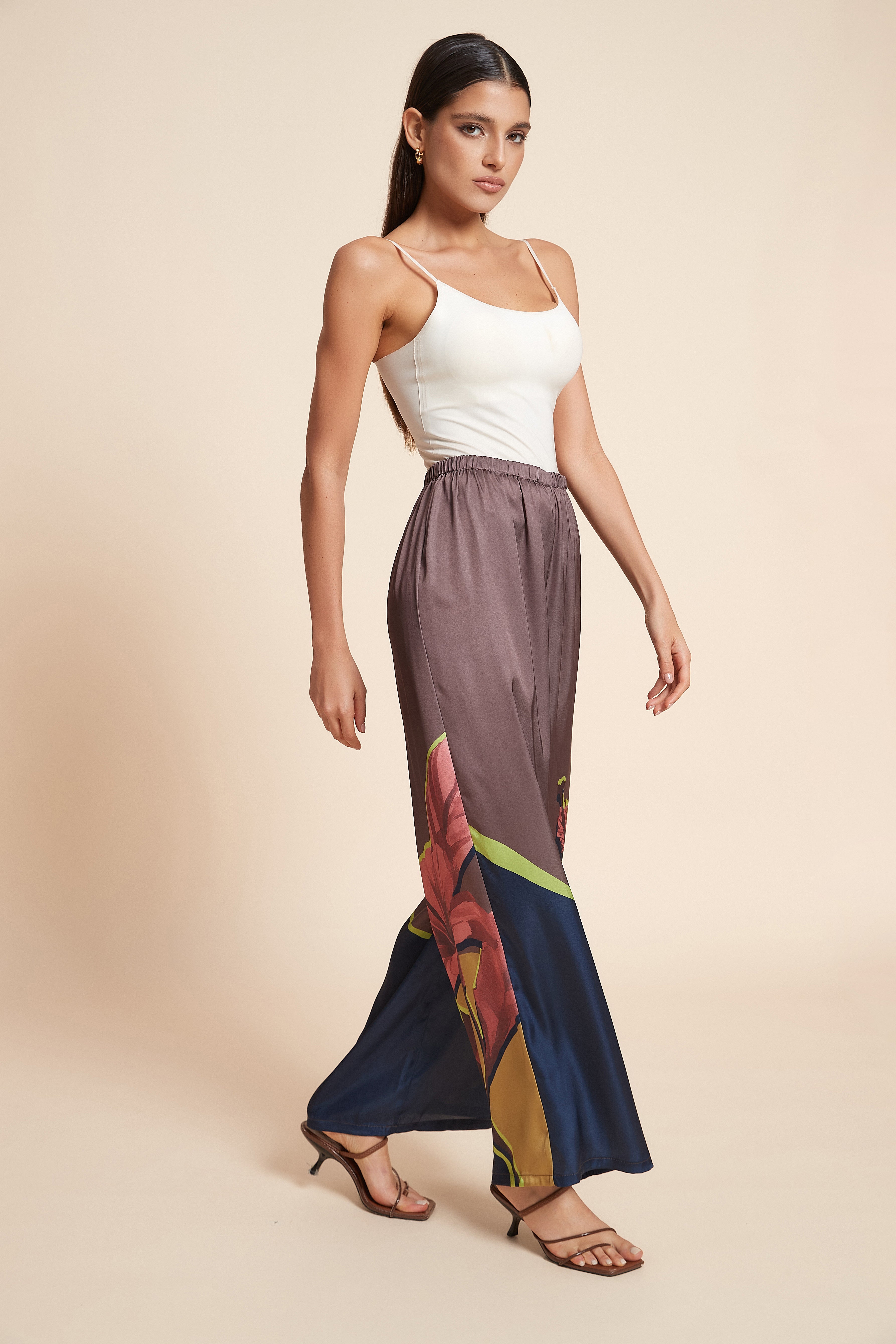 Wide-Leg Patterned Trousers