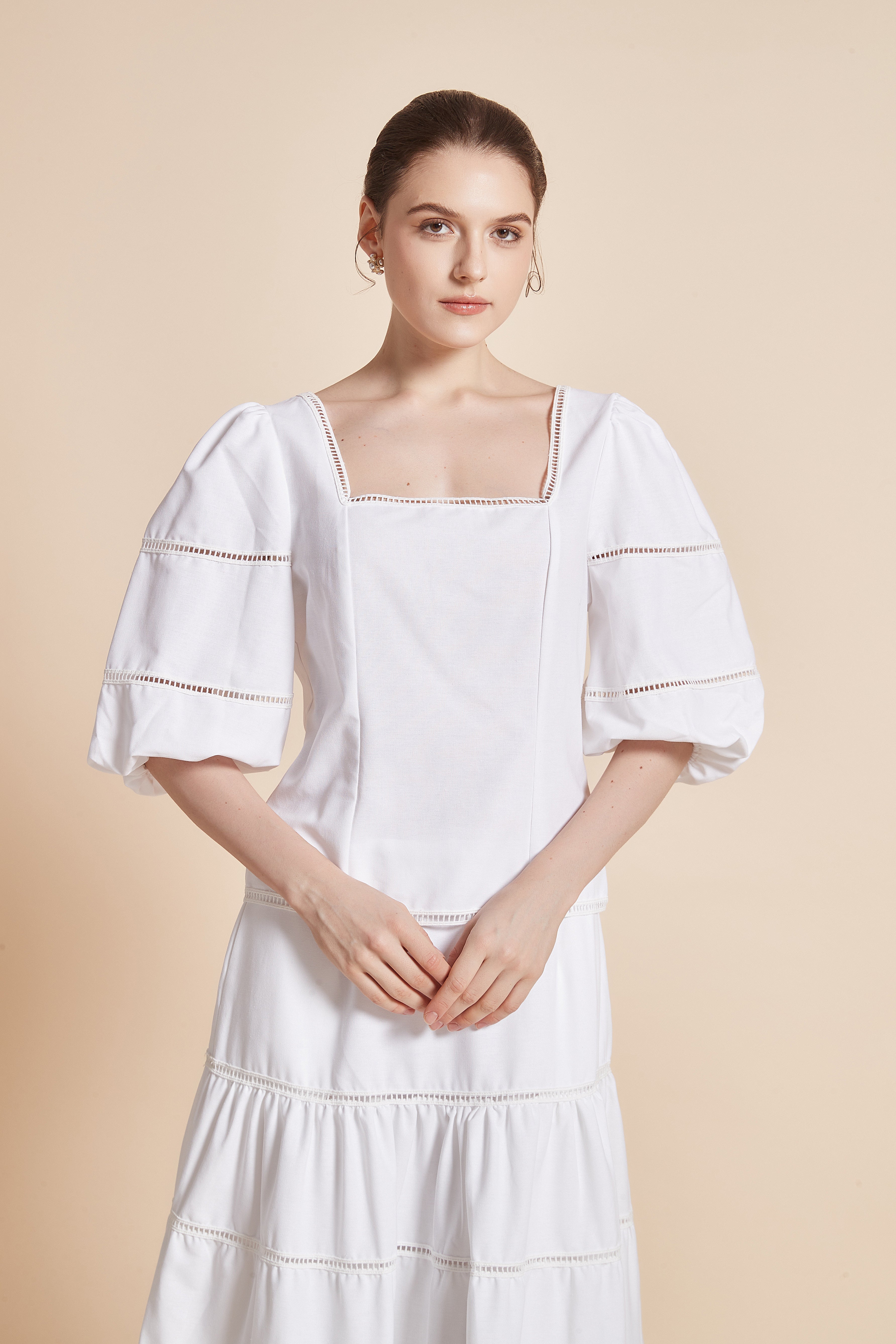 Yola 3/4 Sleeve Blouse with Square Neckline and Puff Sleeves