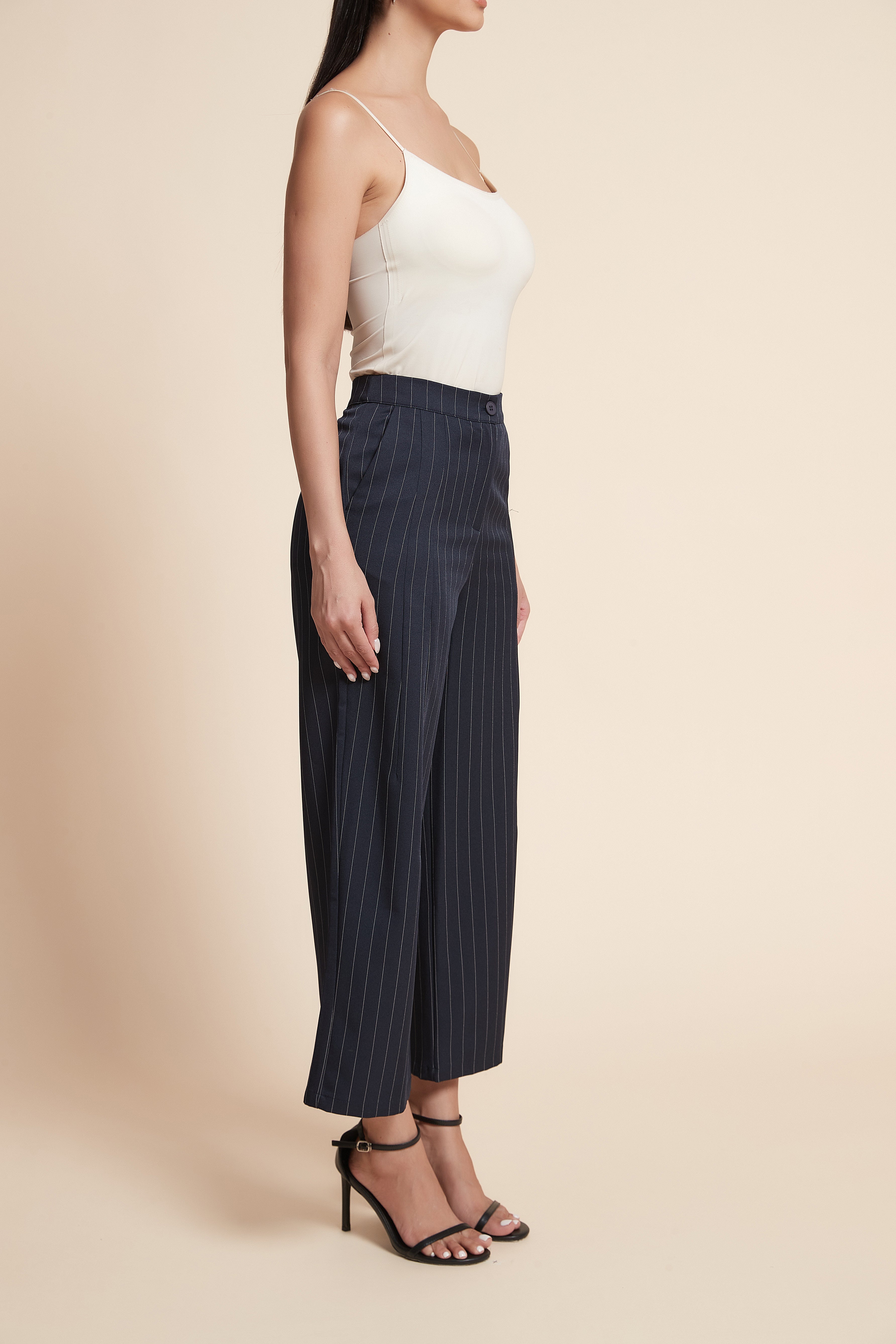 Cropped striped wide-leg pants