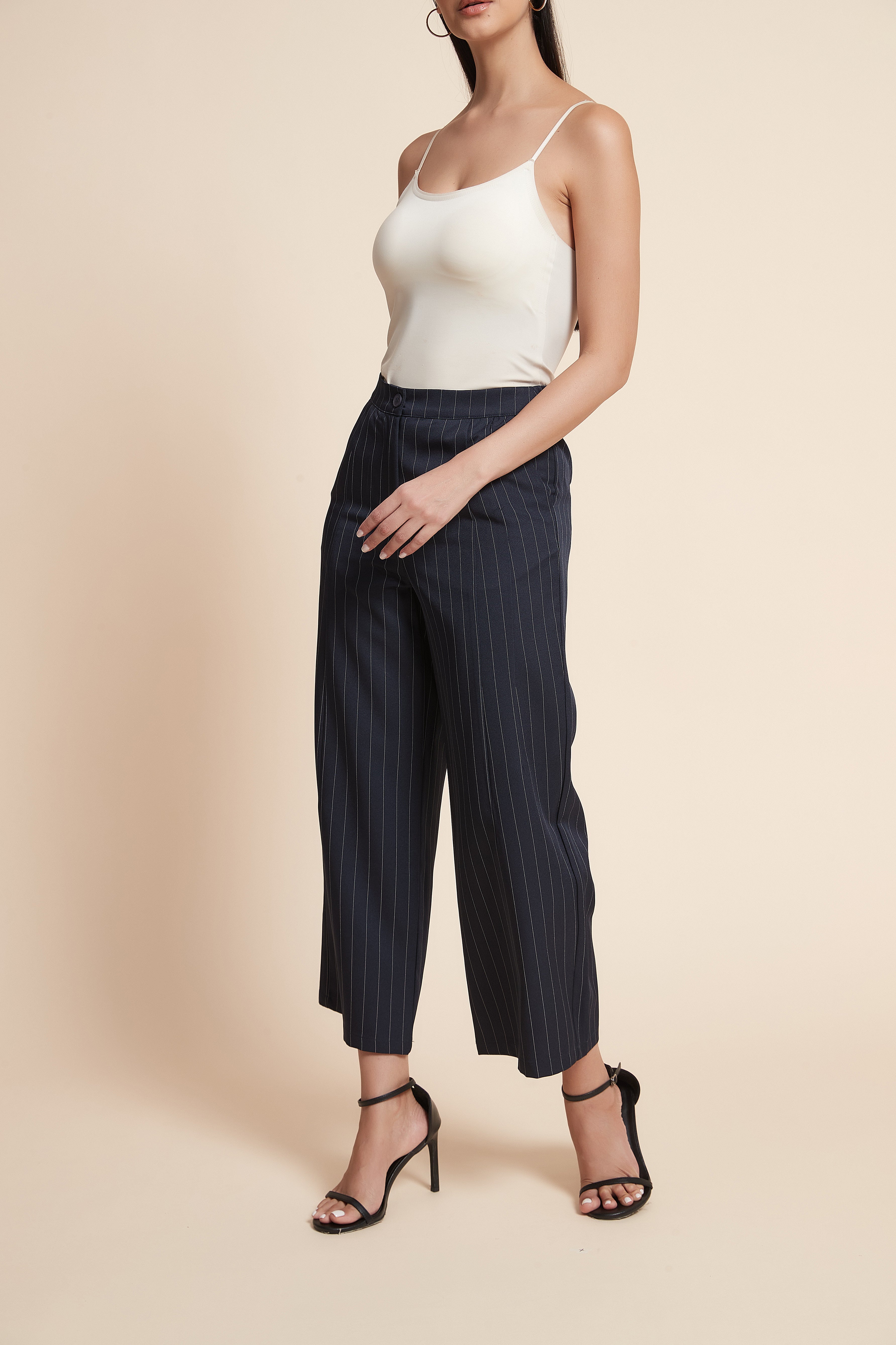 Cropped striped wide-leg pants