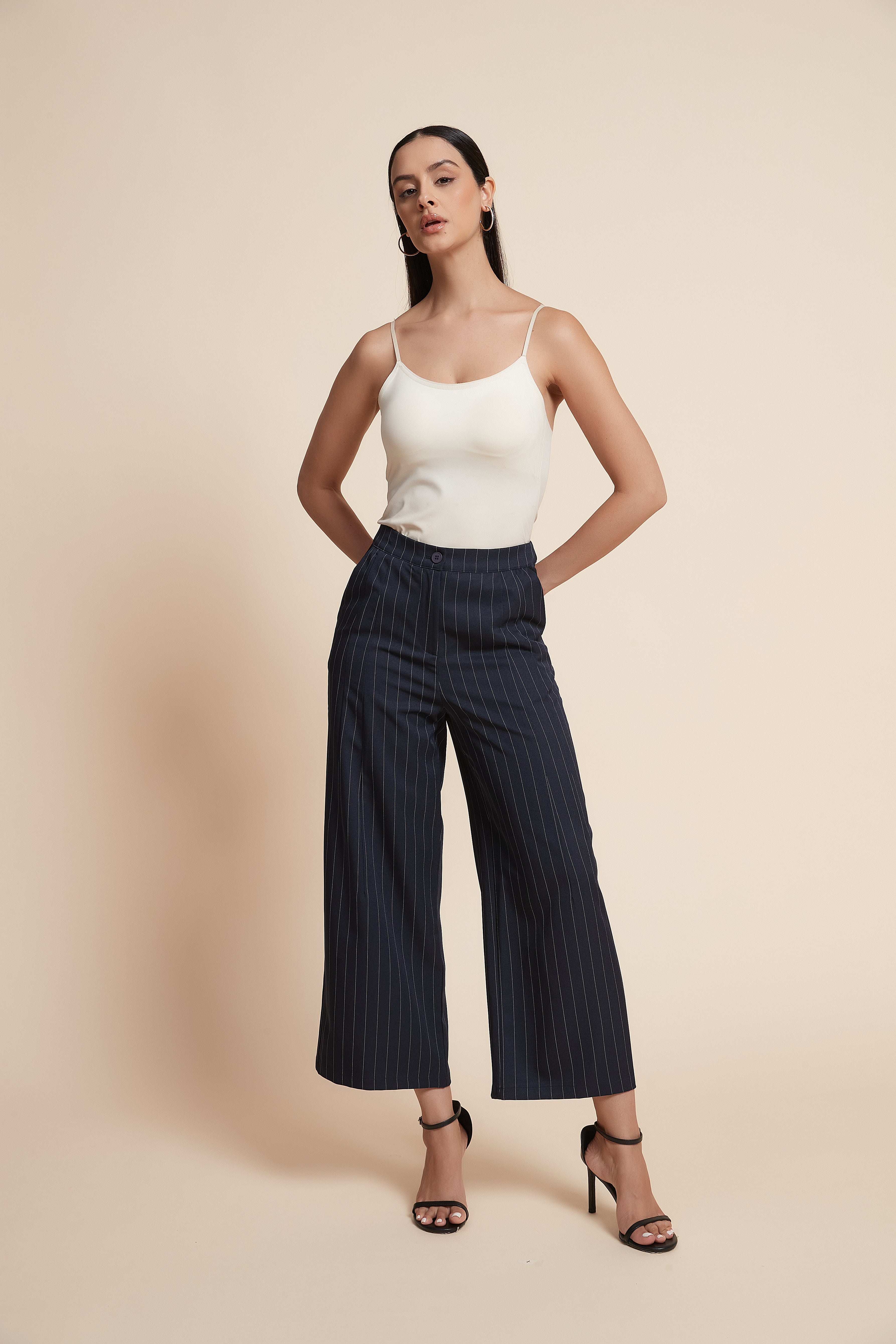 Cropped striped wide-leg pants