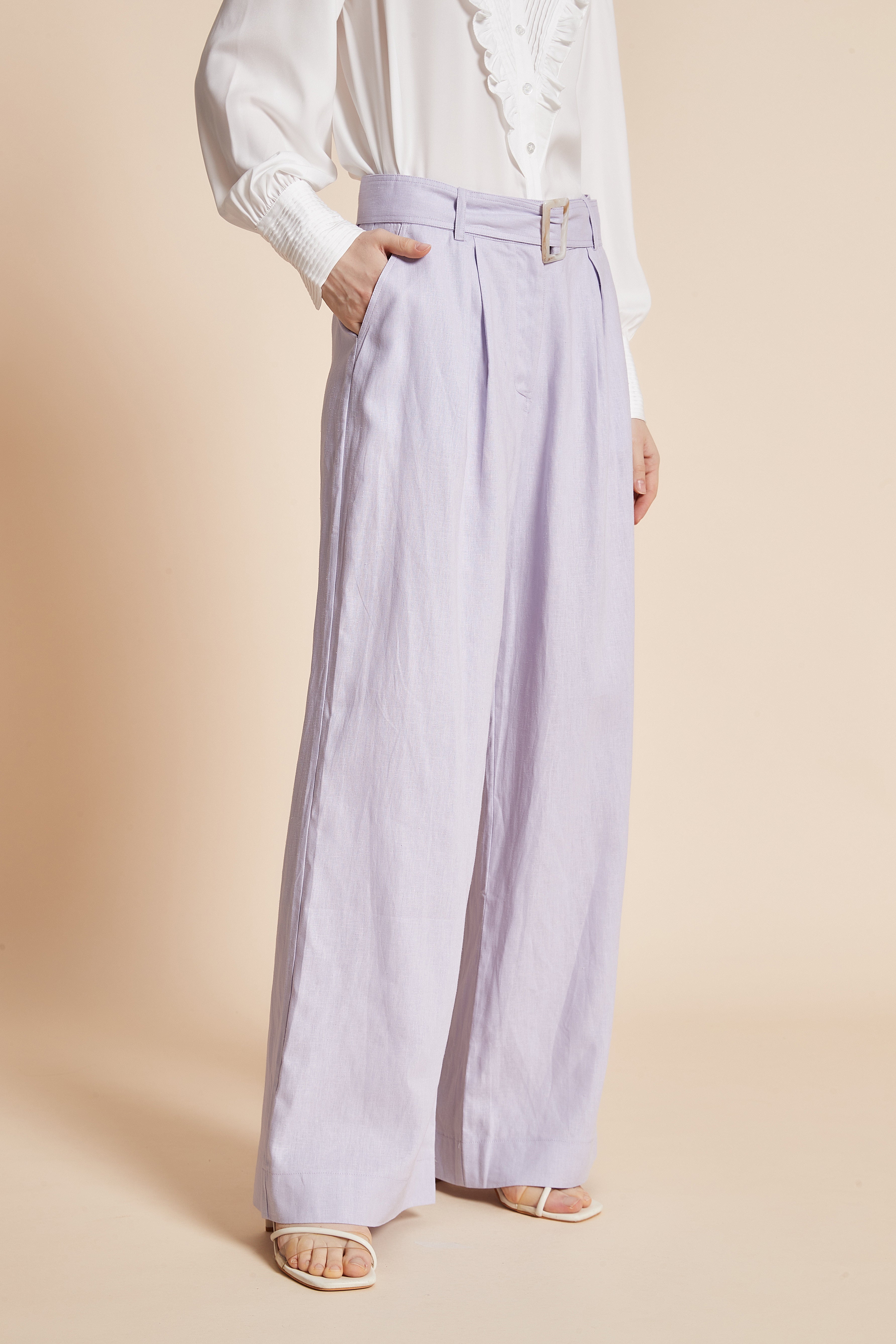 Yola Long Wide Pants with Waist Belt