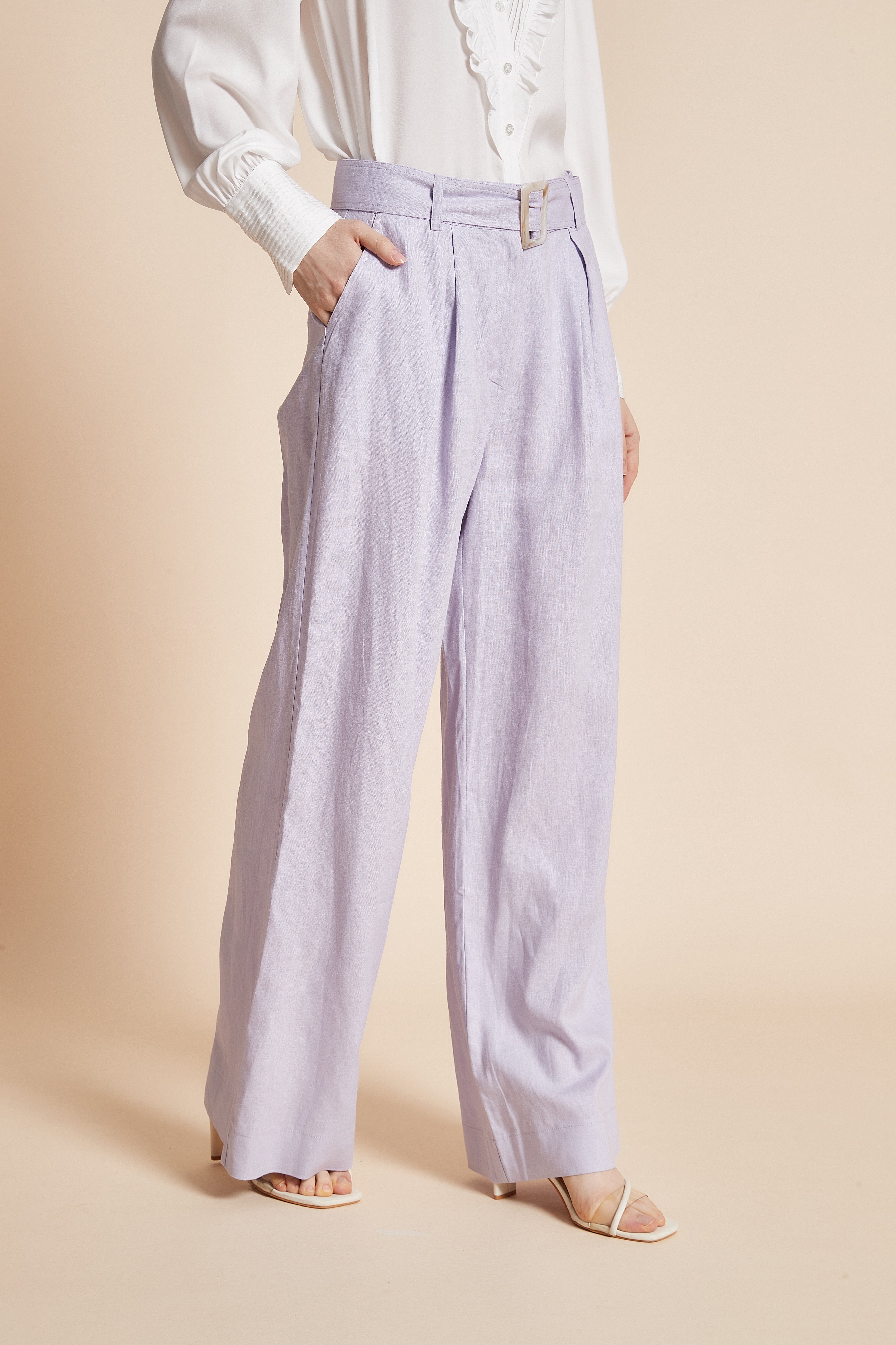 Yola Long Wide Pants with Waist Belt