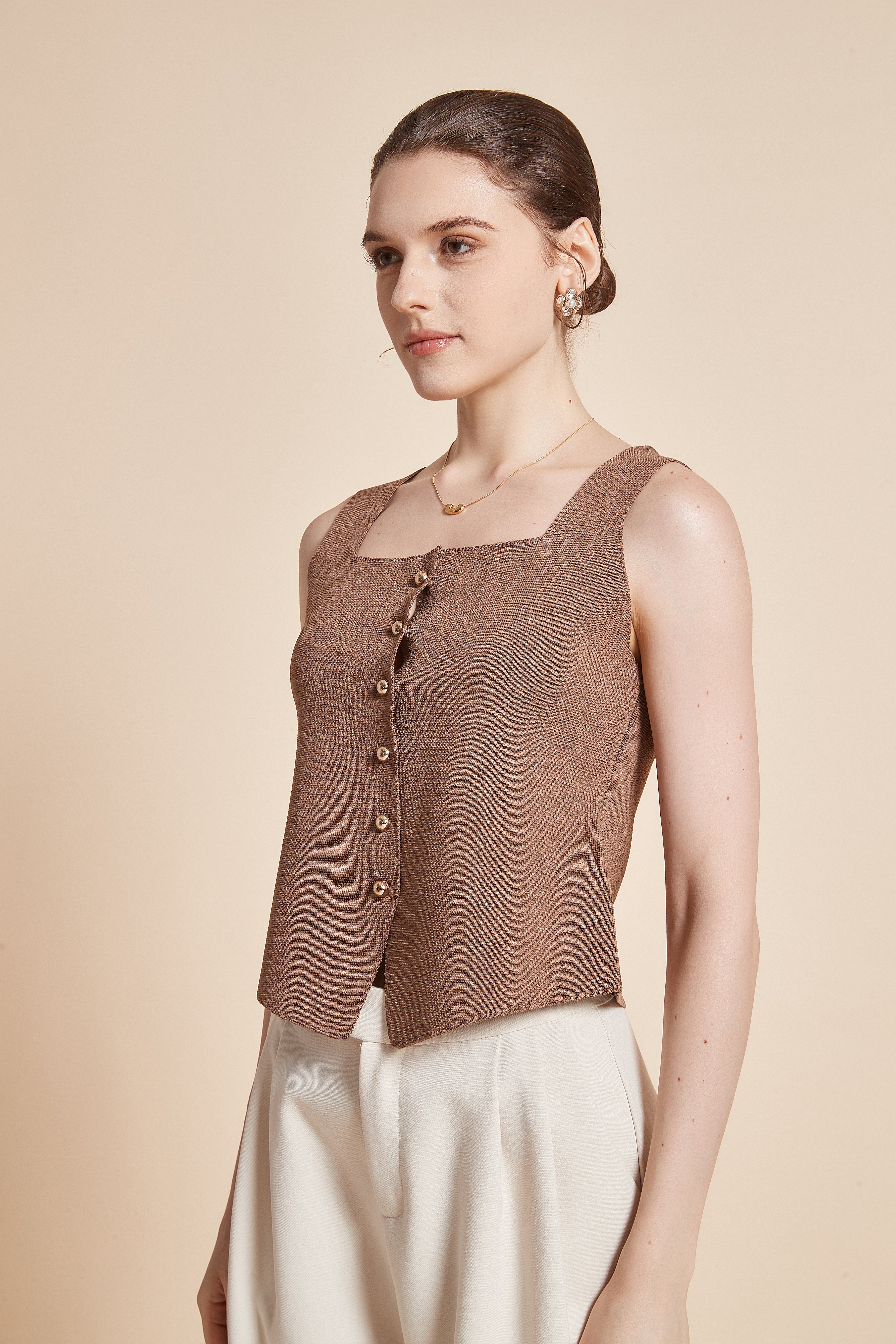 Yola Plain Sleeveless Blouse with Front Buttons