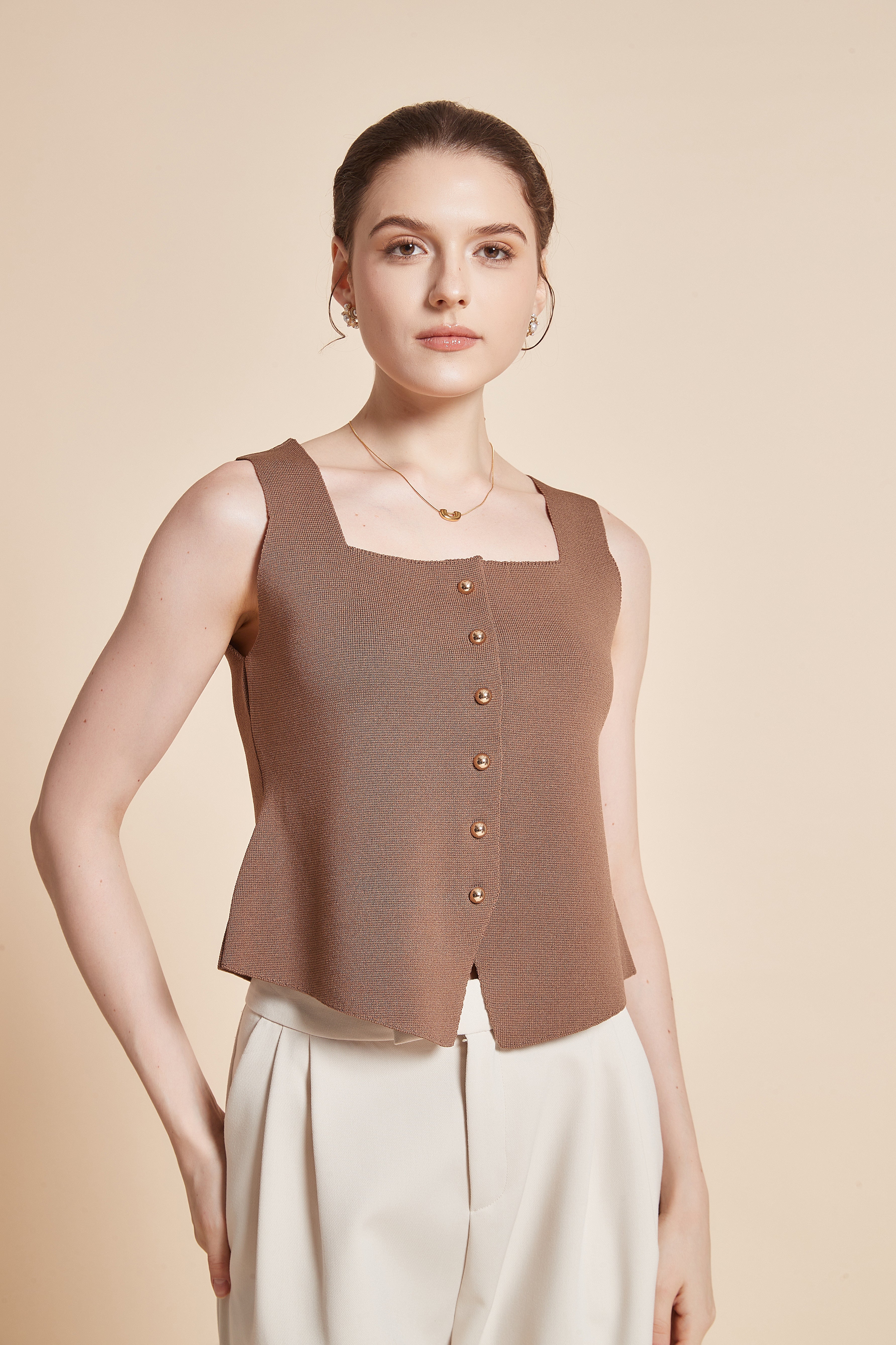 Yola Plain Sleeveless Blouse with Front Buttons