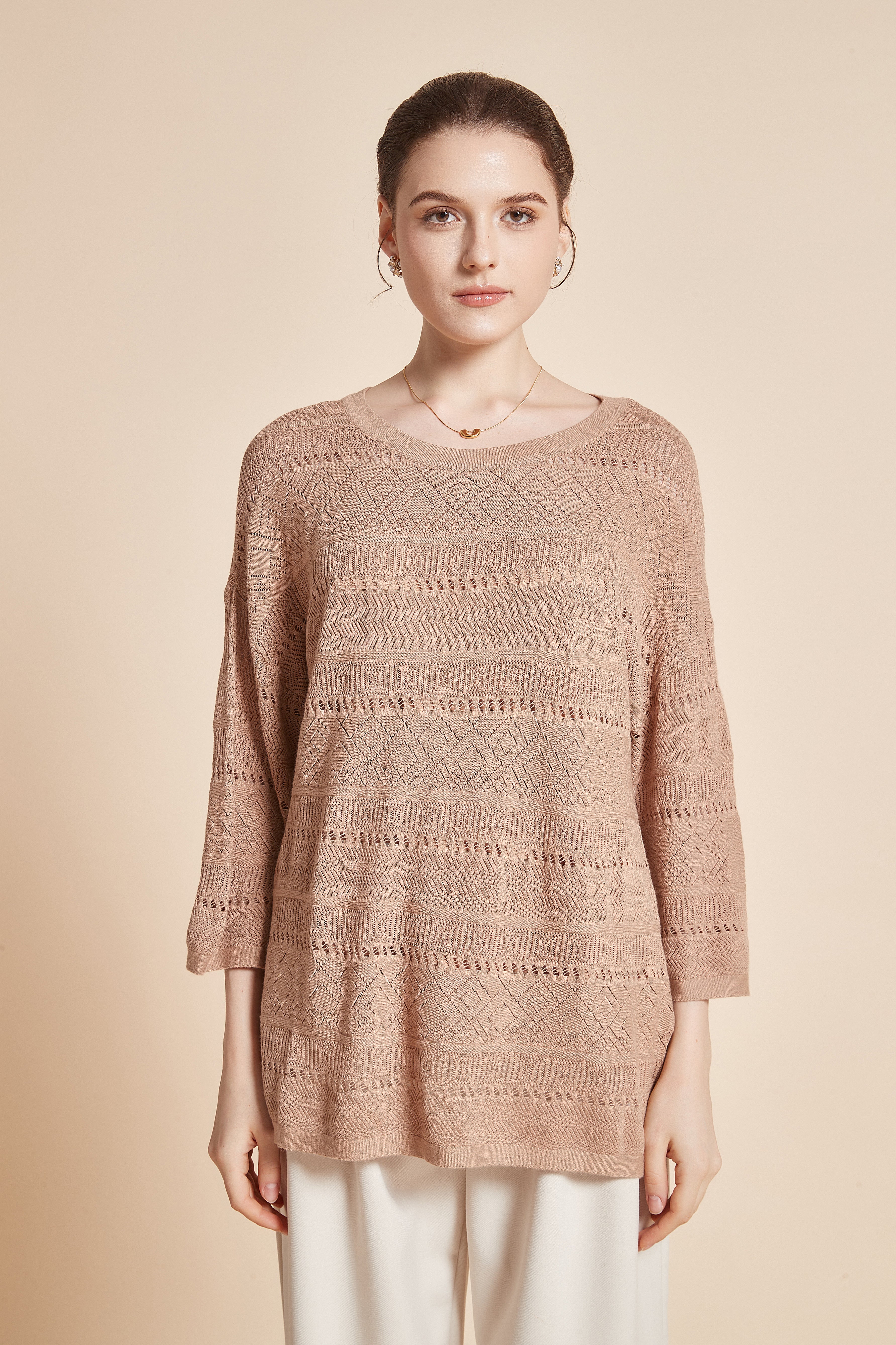 Yola Long 3/4 Sleeve Eyelet Blouse