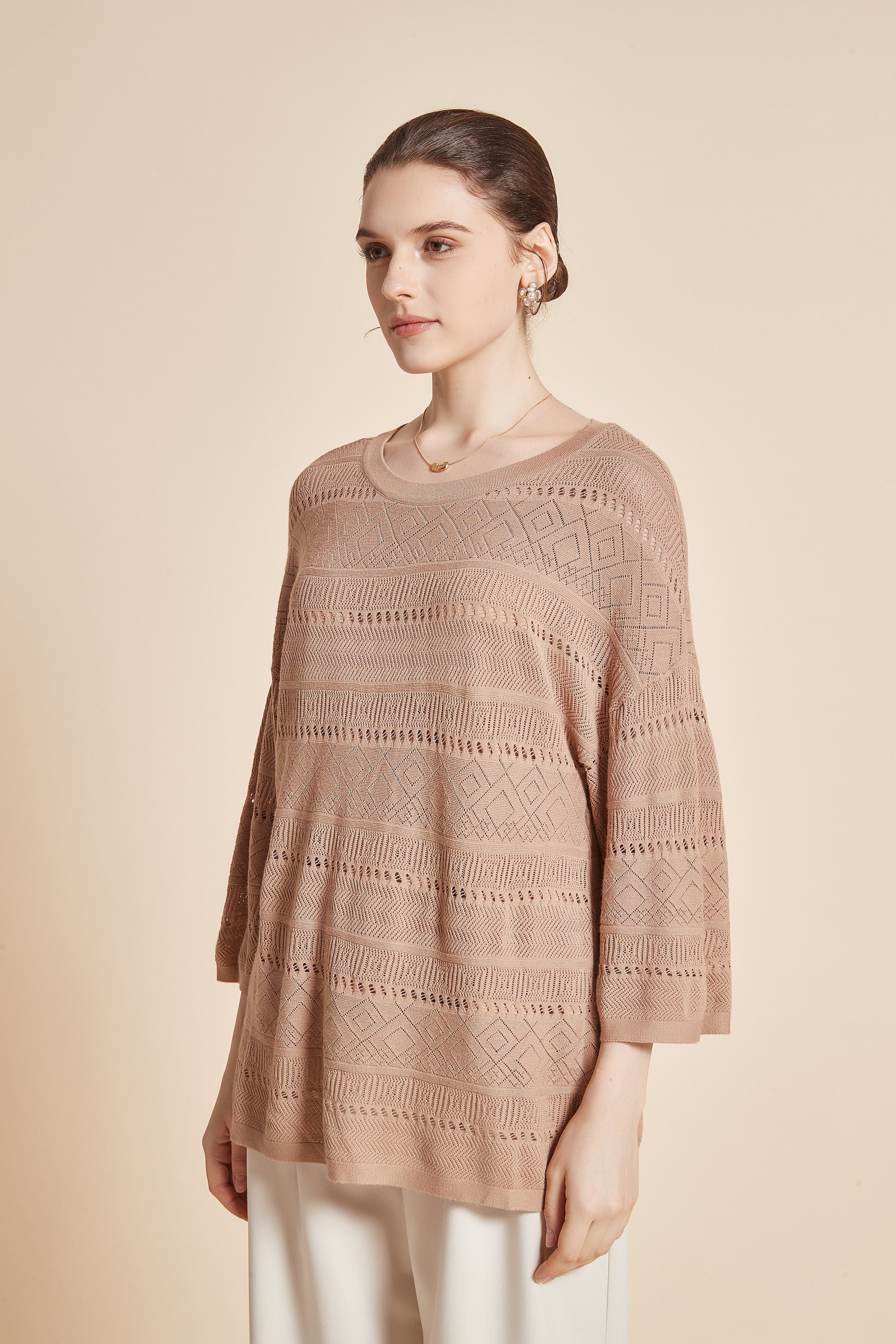 Long 3/4 Sleeve Eyelet Blouse