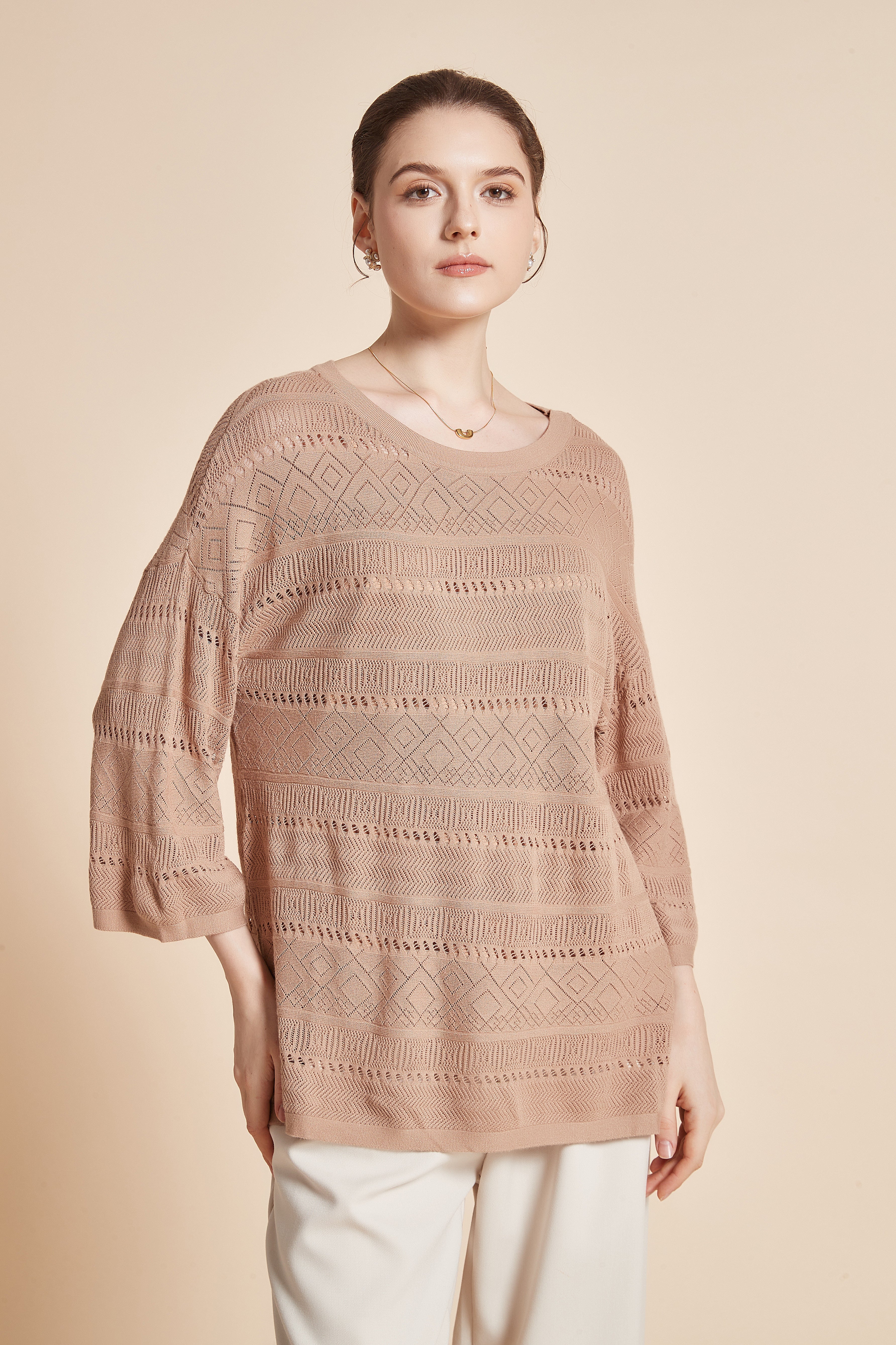 Yola Long 3/4 Sleeve Eyelet Blouse