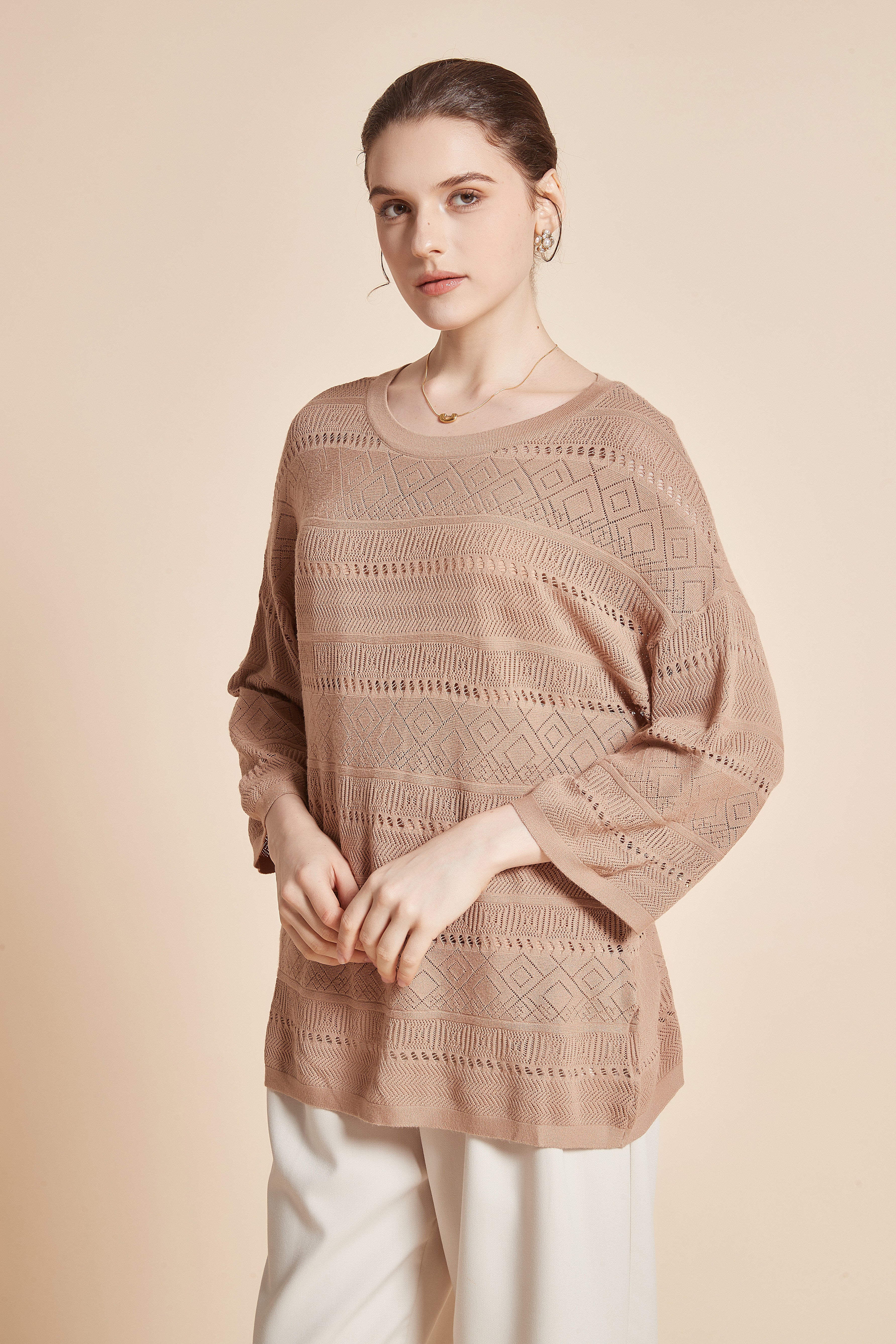 Yola Long 3/4 Sleeve Eyelet Blouse