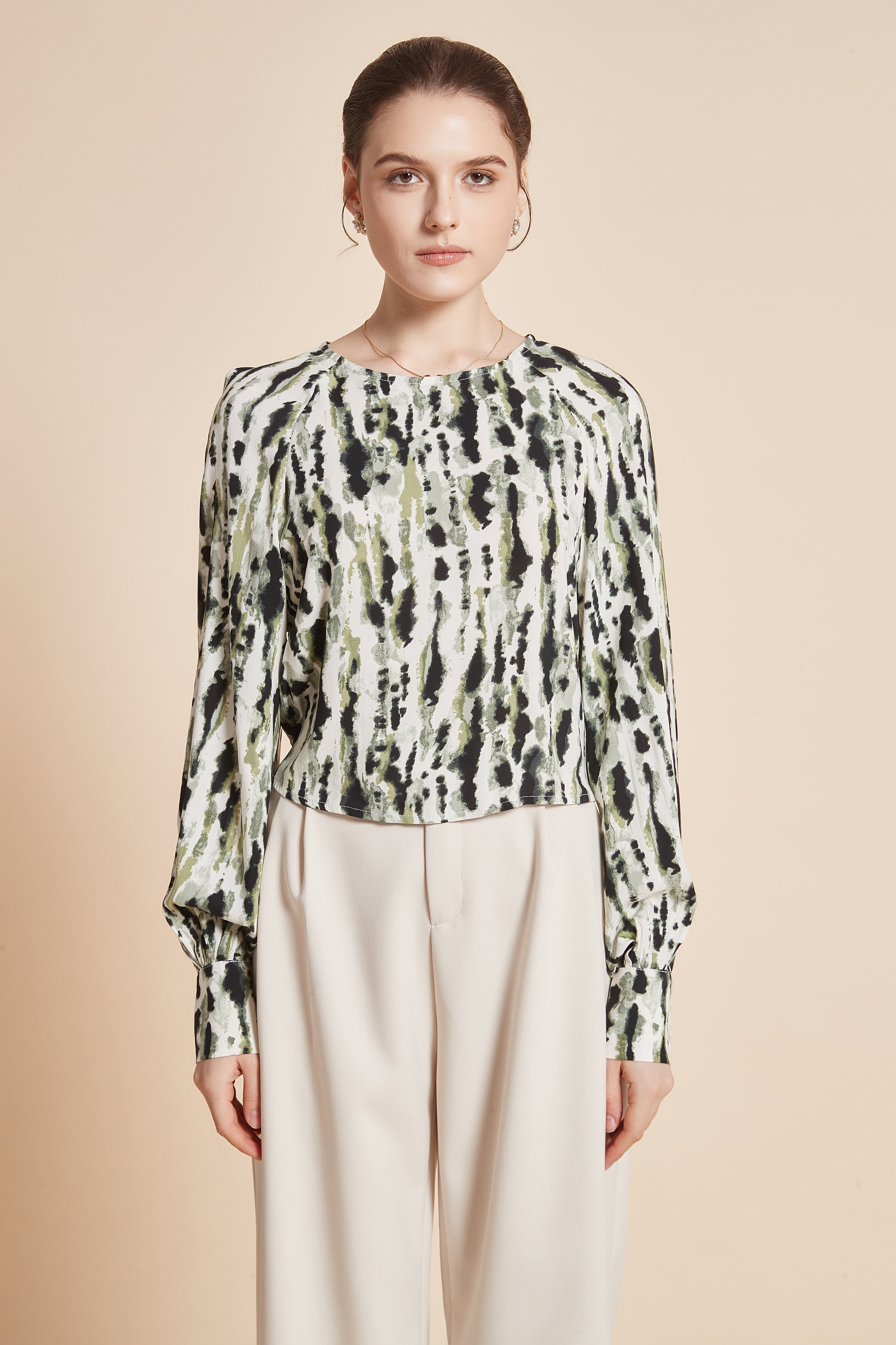 Yola Printed Blouse with Wide Long Sleeves